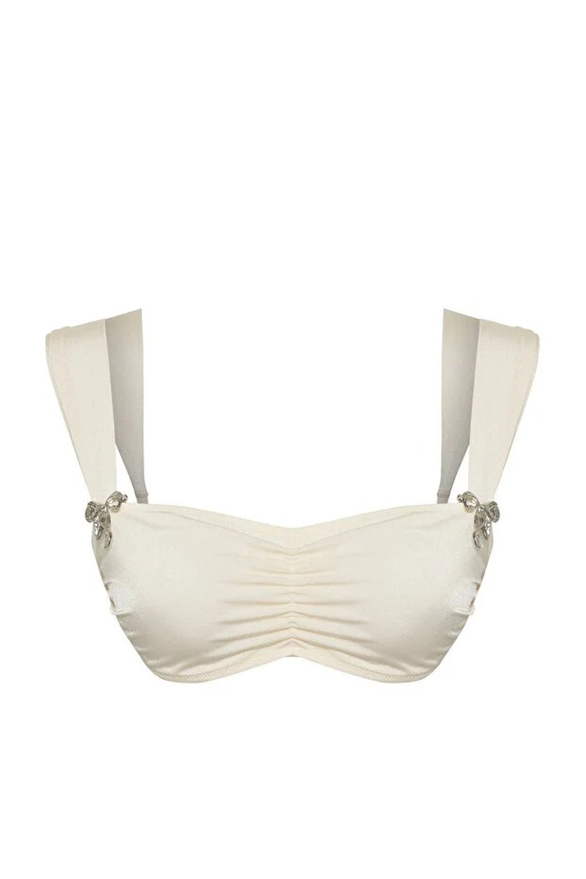 White Hardware Detail Bralette Bikini Top with Wide Straps, Image 3 of 5