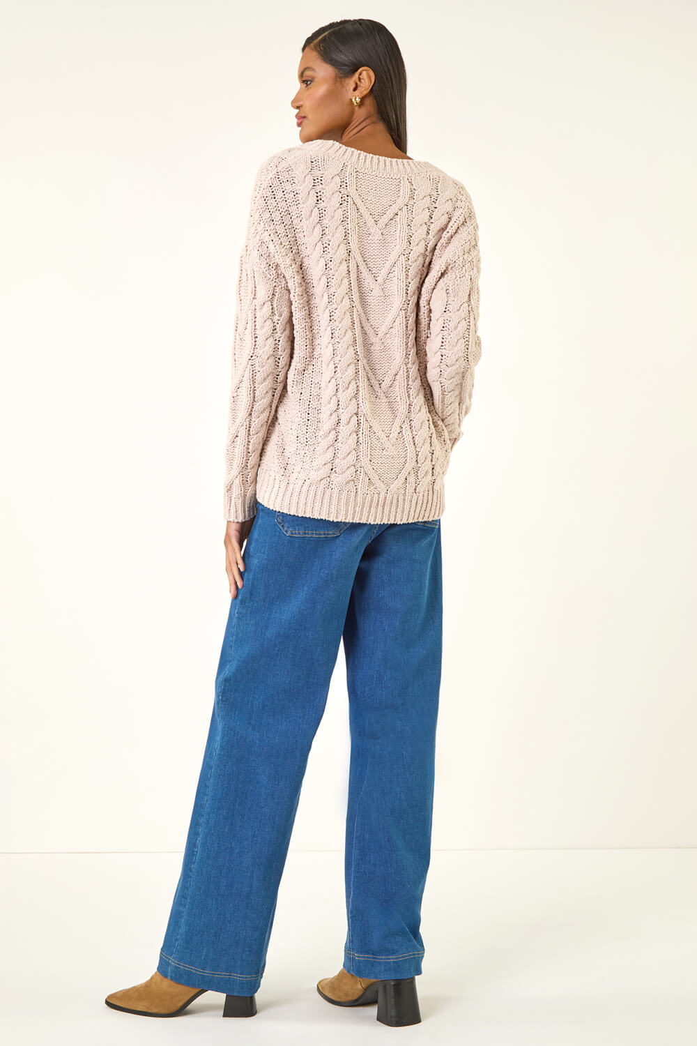 Stone V-Neck Cable Knit Jumper, Image 4 of 5