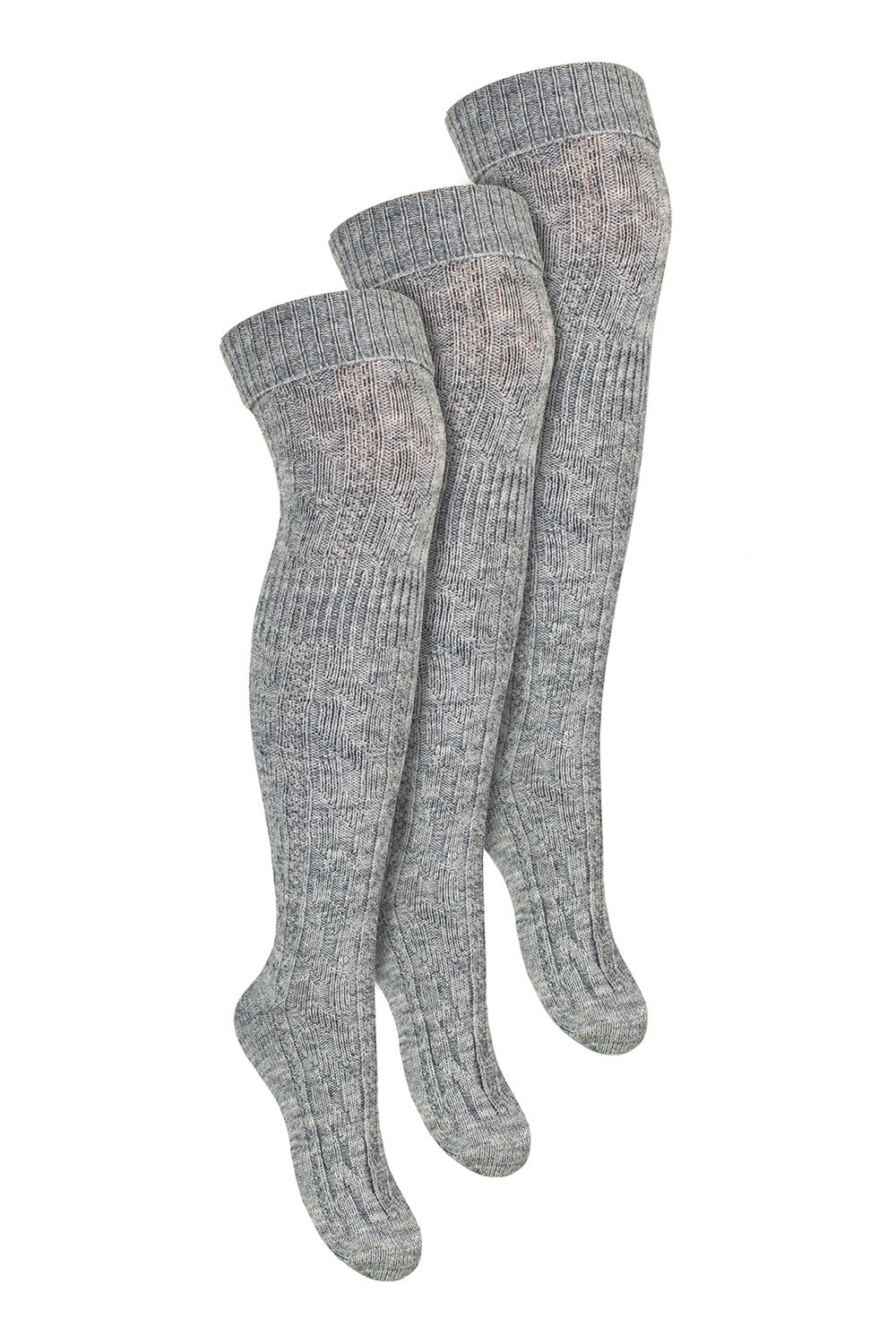 Grey 3 Pairs Over The Knee Wool Socks, Image 1 of 4