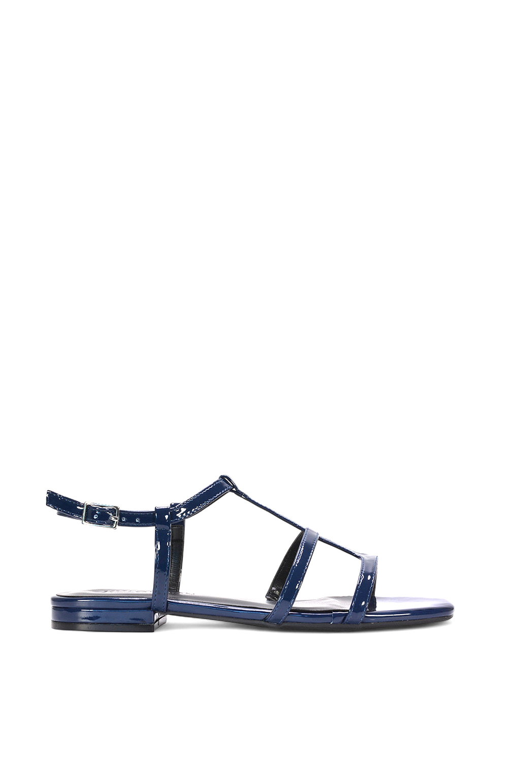 Black 'Danielle' Flat Strappy Caged Square Toe Sandals With Buckle