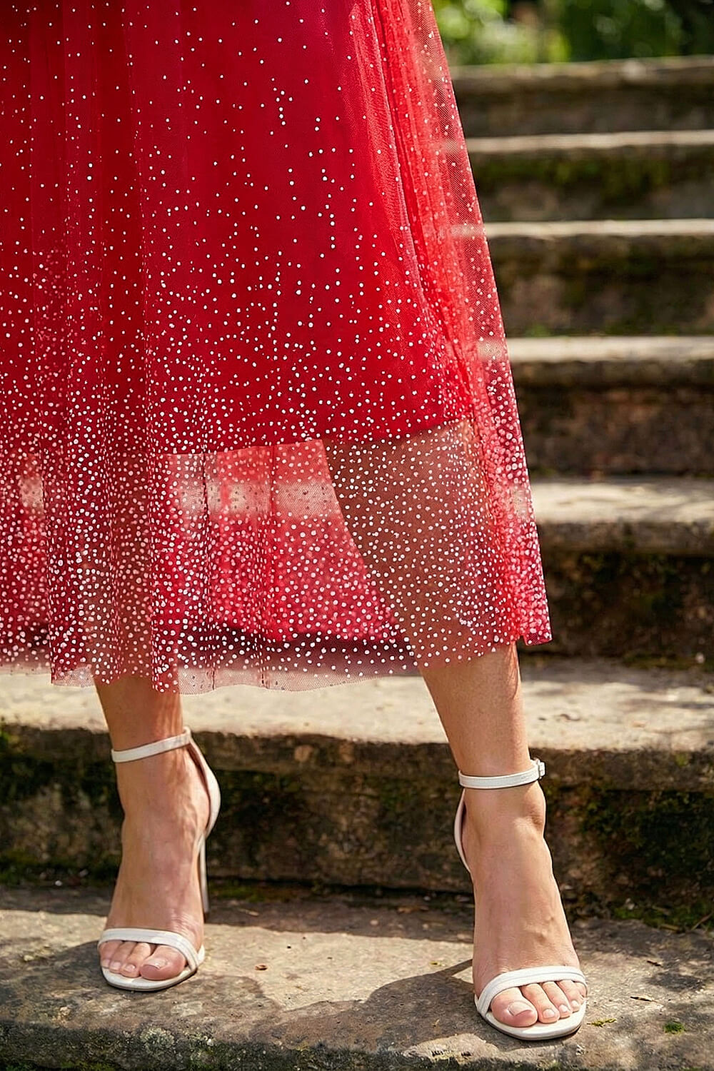 Red Polka Dot Print Elasticated Mesh Skirt, Image 5 of 4