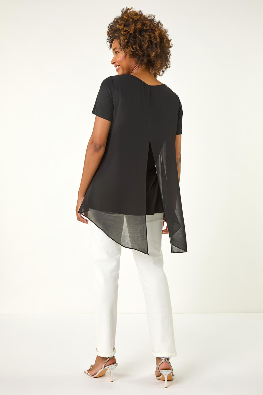 Black Ring Front Chiffon Overlay Top, Image 4 of 5