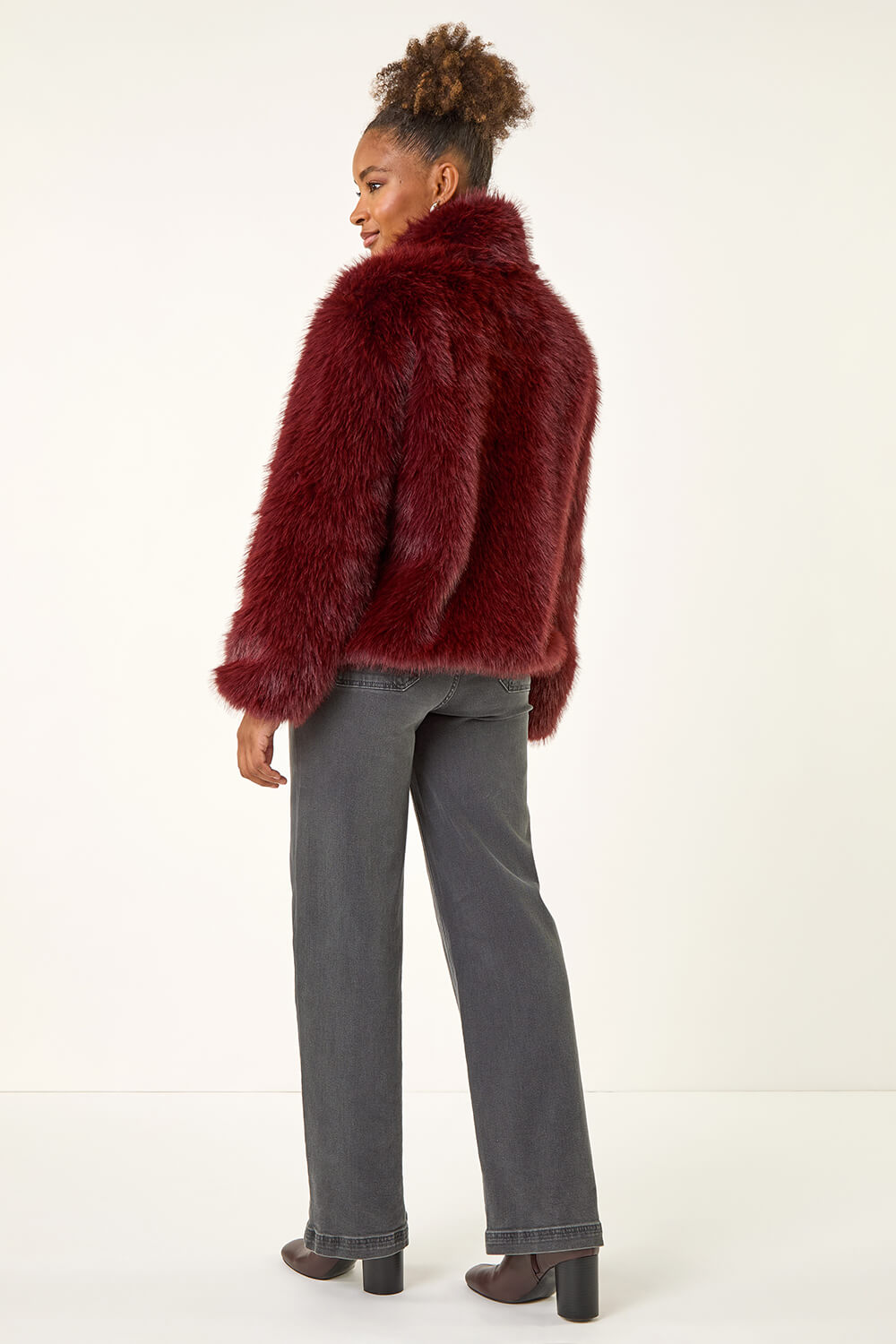 Burgundy Faux Fur Relaxed Jacket, Image 5 of 7