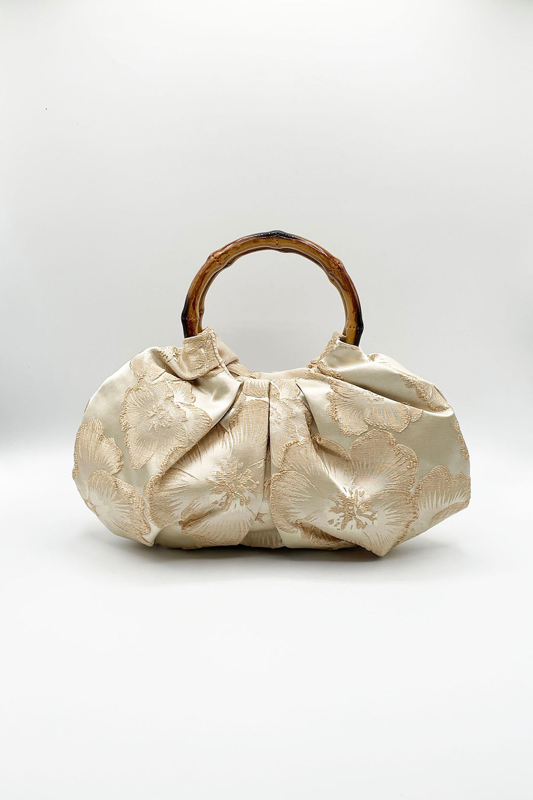 Beige Vintage Bamboo Handle Pleated Handbag, Image 2 of 4