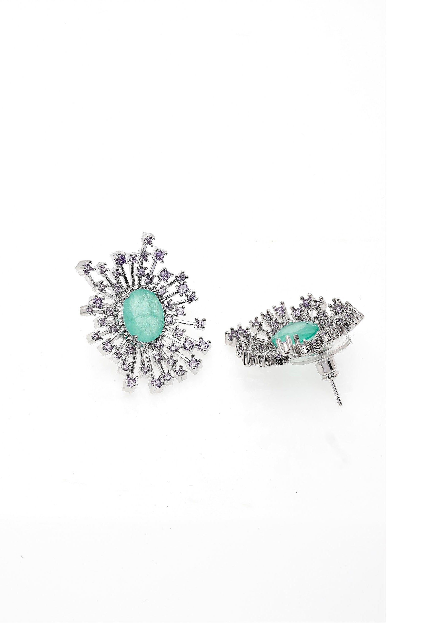 Purple Light Purple Snowflake Oval Stud Earrings, Image 3 of 4