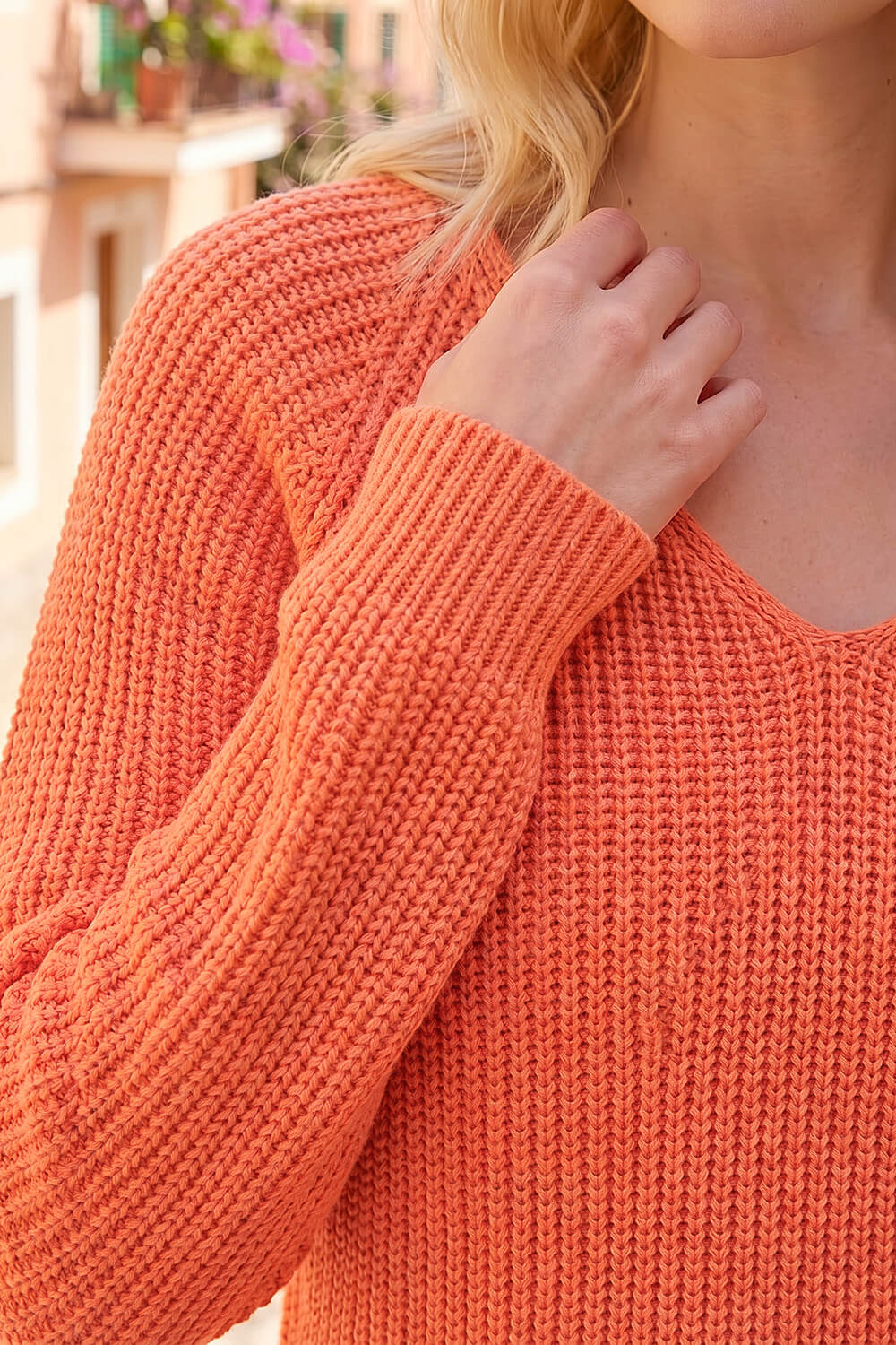 Orange V-Neck Boyfriend Knit Jumper , Image 5 of 4