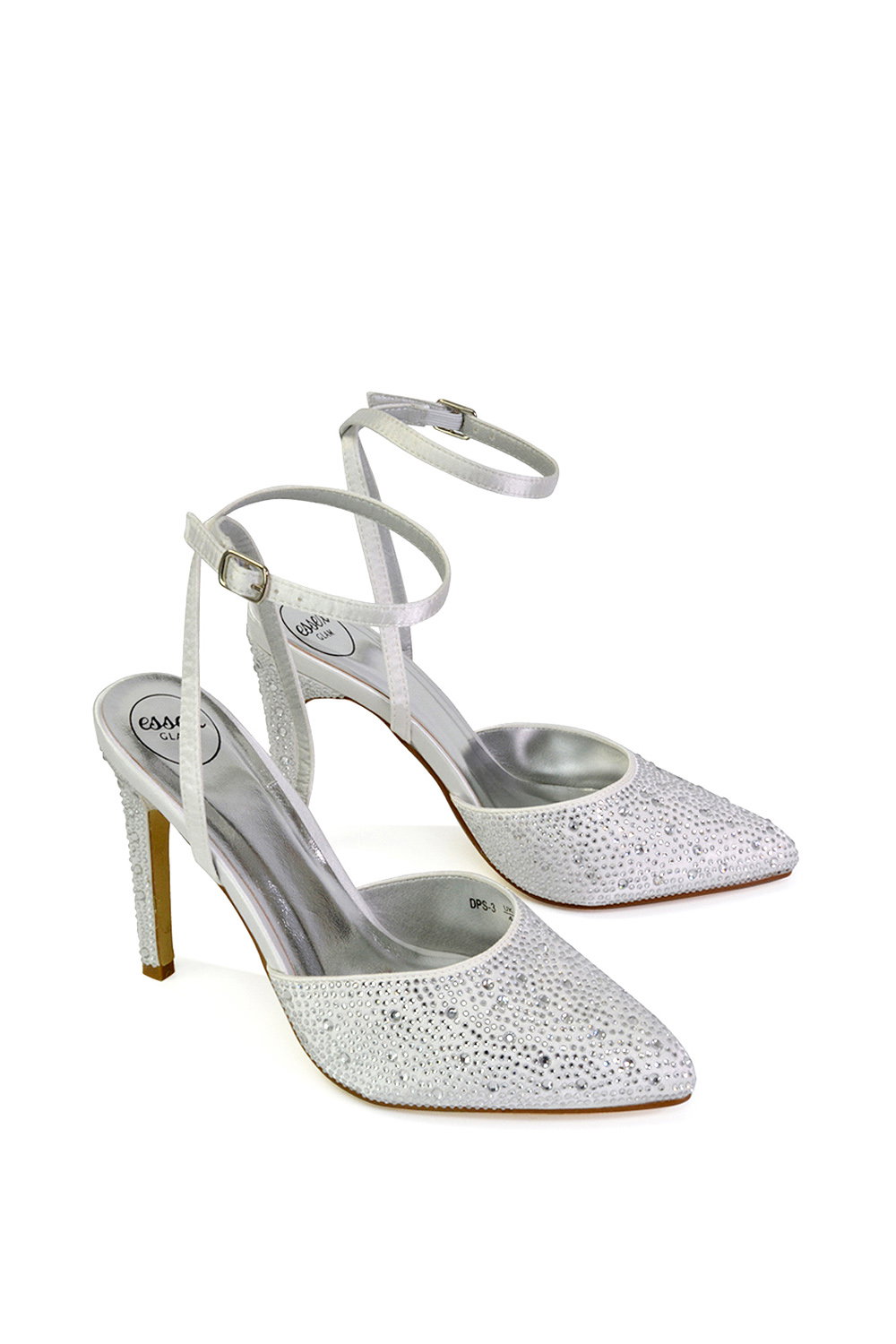 White XY LONDON White 'Indyah' Diamante 2 Part Shoes Ankle Strap Stiletto High, Image 5 of 5