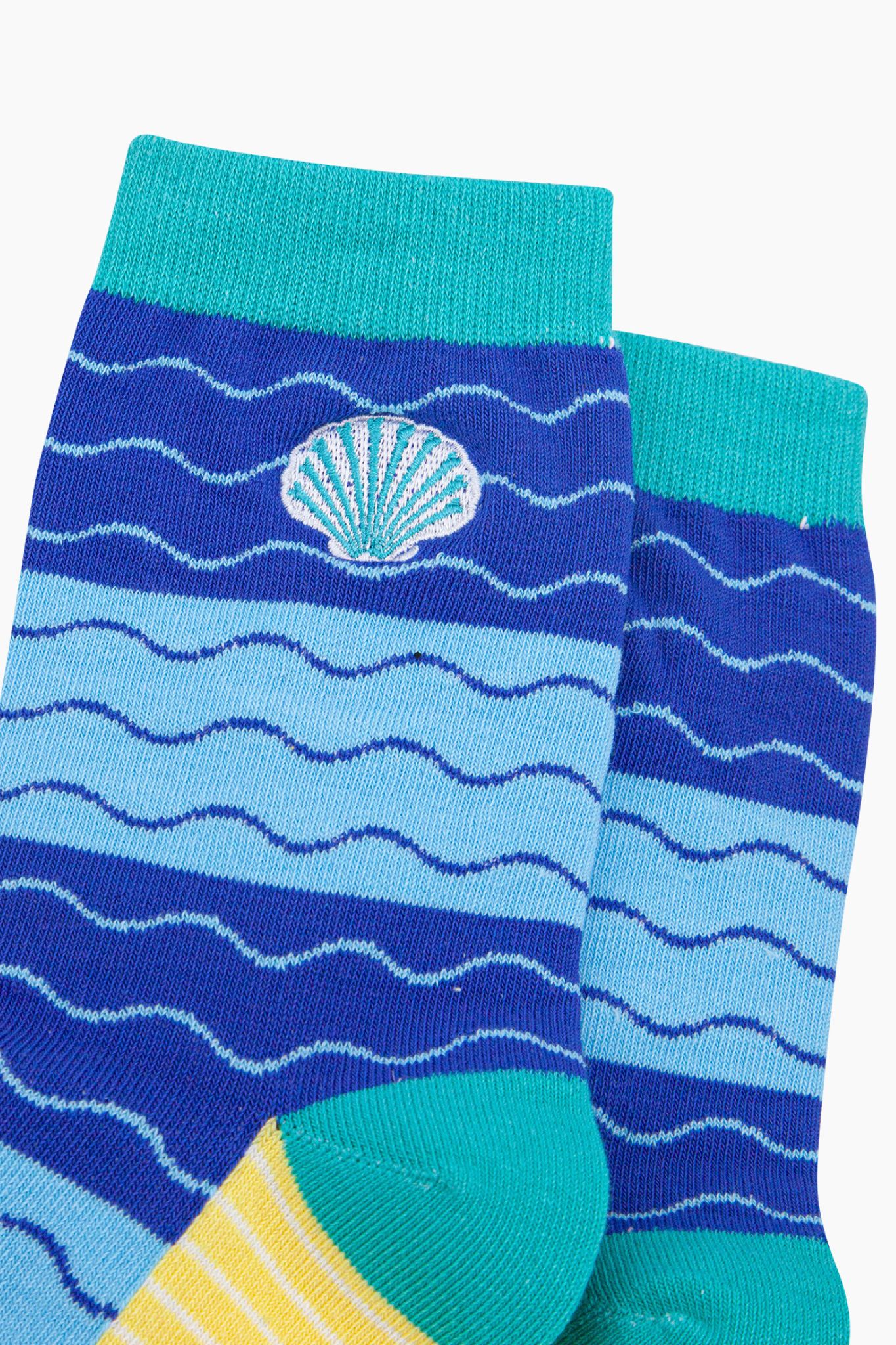 Blue Embroidered Scallop Shell Combed Cotton Socks, Image 2 of 4