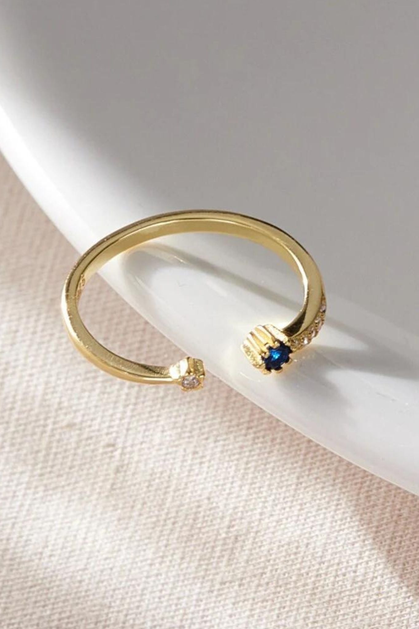 Gold Sterling Silver Blue Zircon Adjustable Ring, Image 4 of 4