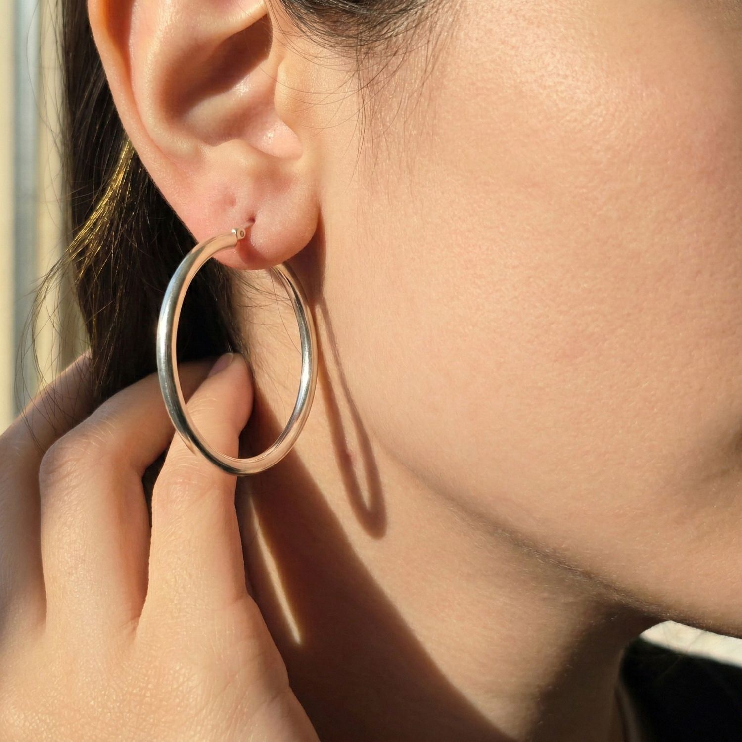 Silver Everyday Minimalist Plain Sterling Silver Hoop Earrings, Image 2 of 5