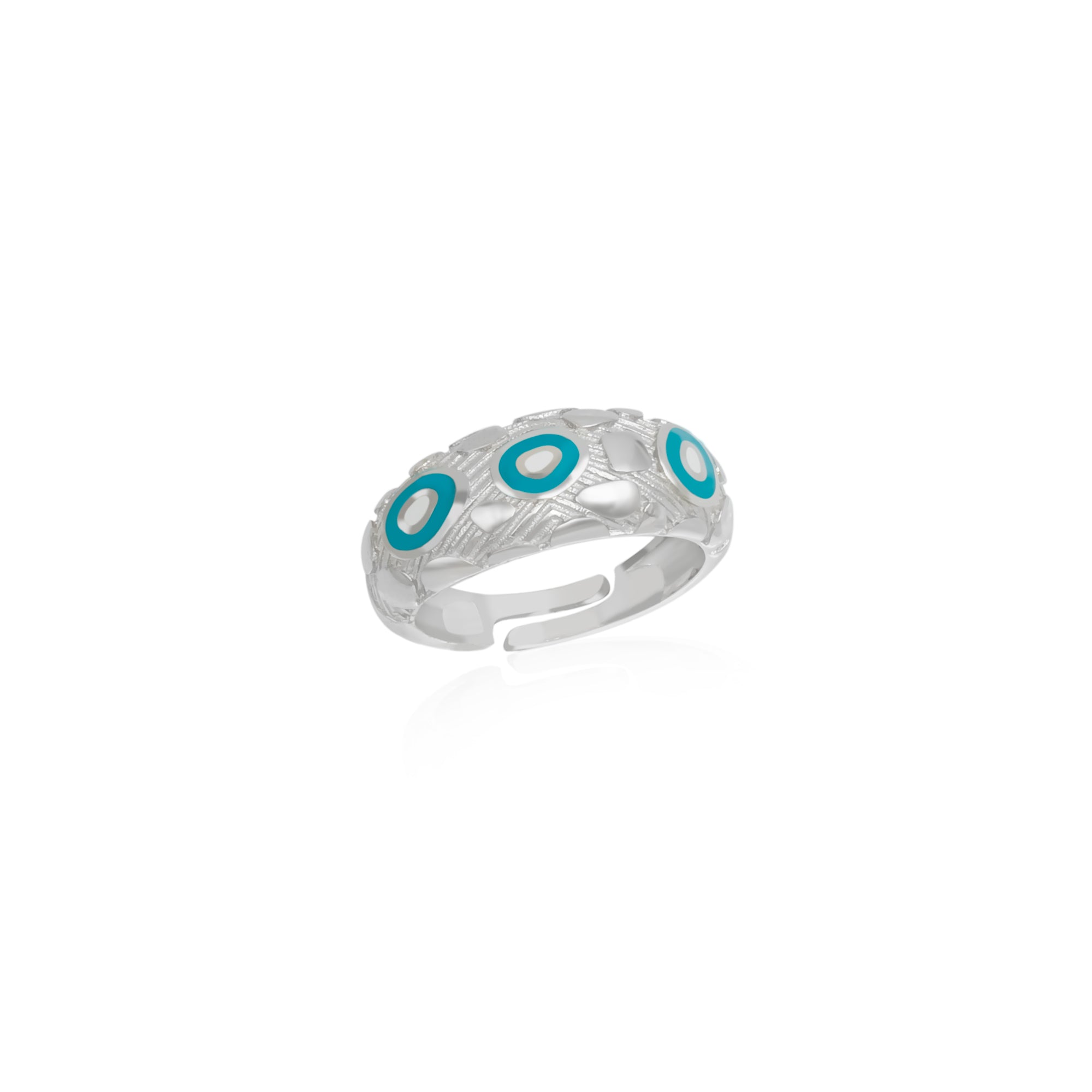 Silver Natural Textured Sterling Silver Evil Eye Ring, Image 1 of 6