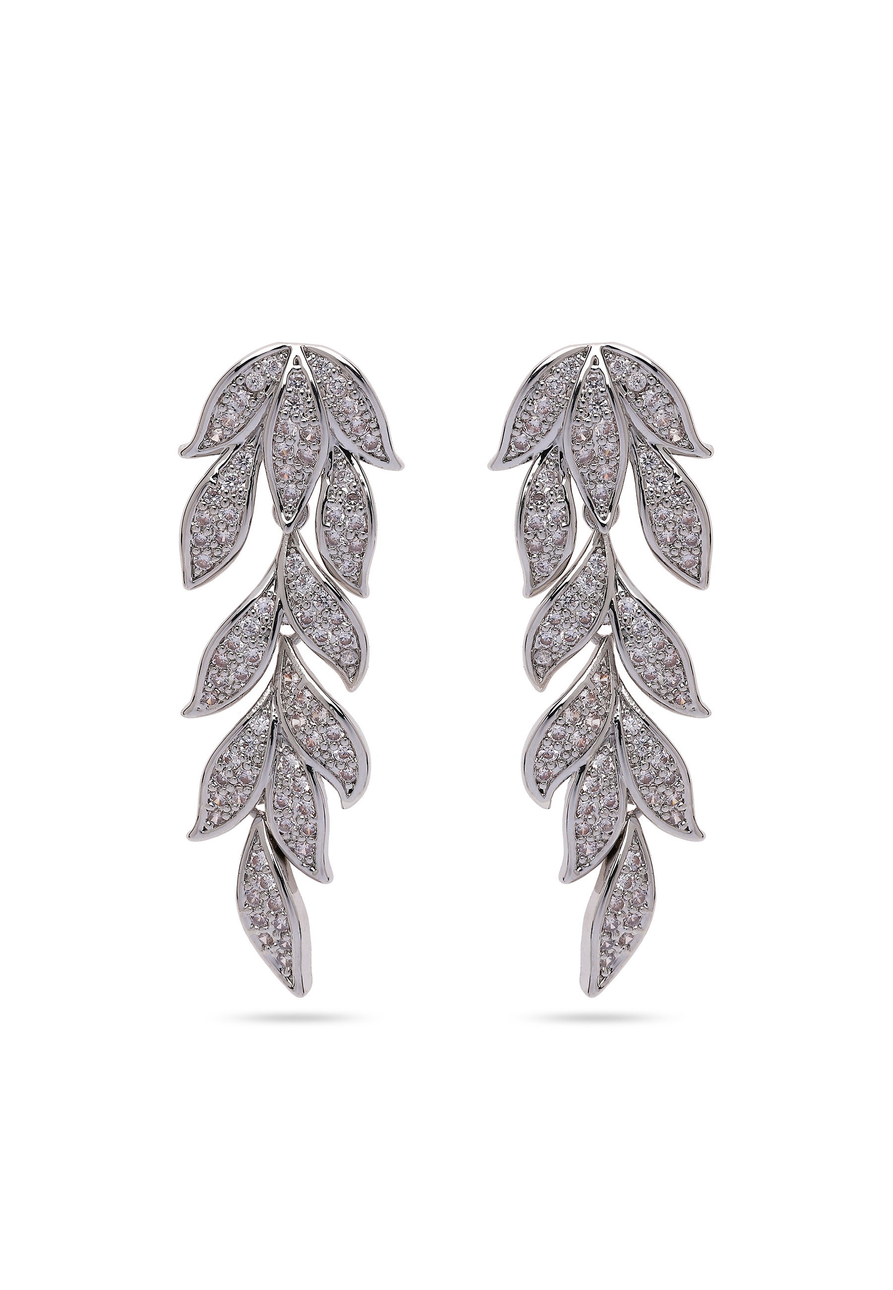 Metallic Silver Leafy Cascading Dangle Earrings