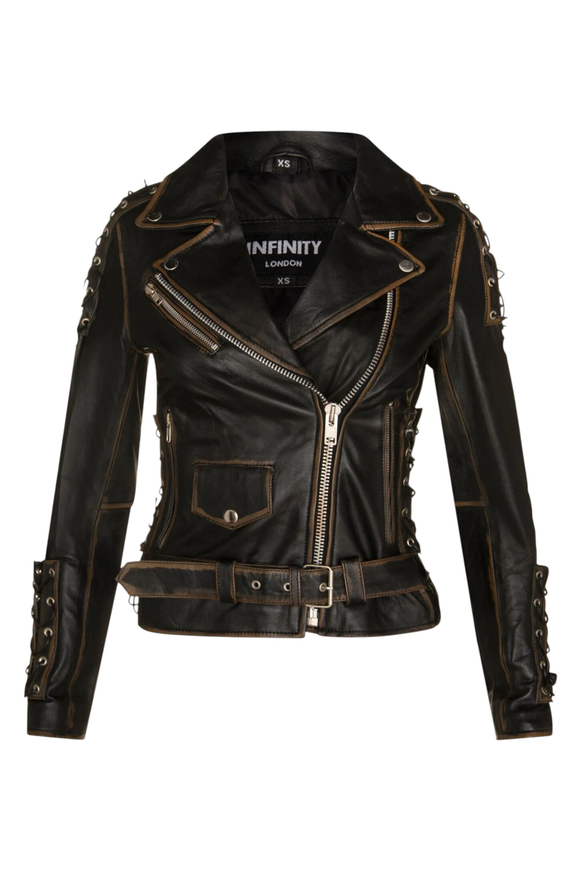 Black Womens Brando Leather Biker Jacket-Bari, Image 1 of 4