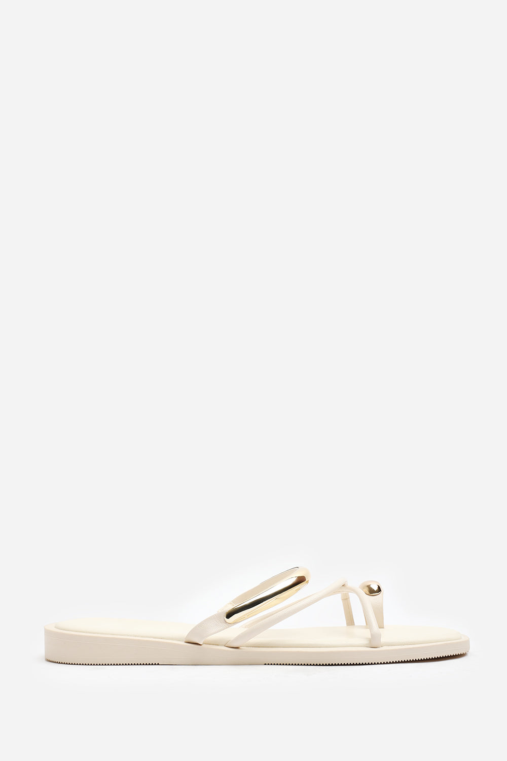 Black Zelina Strappy Metal Toe Loop Slide On Sandal