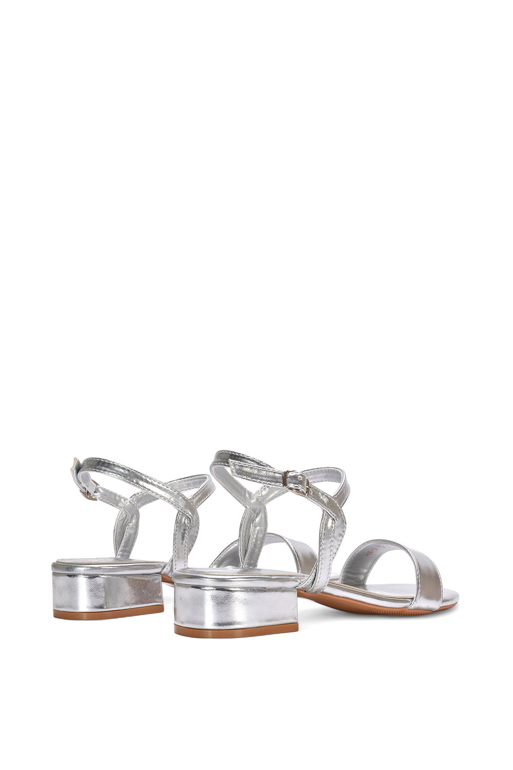 Silver XY LONDON Silver 'Moana' Strappy Low Block Heels With Ankle Strap, Image 4 of 5