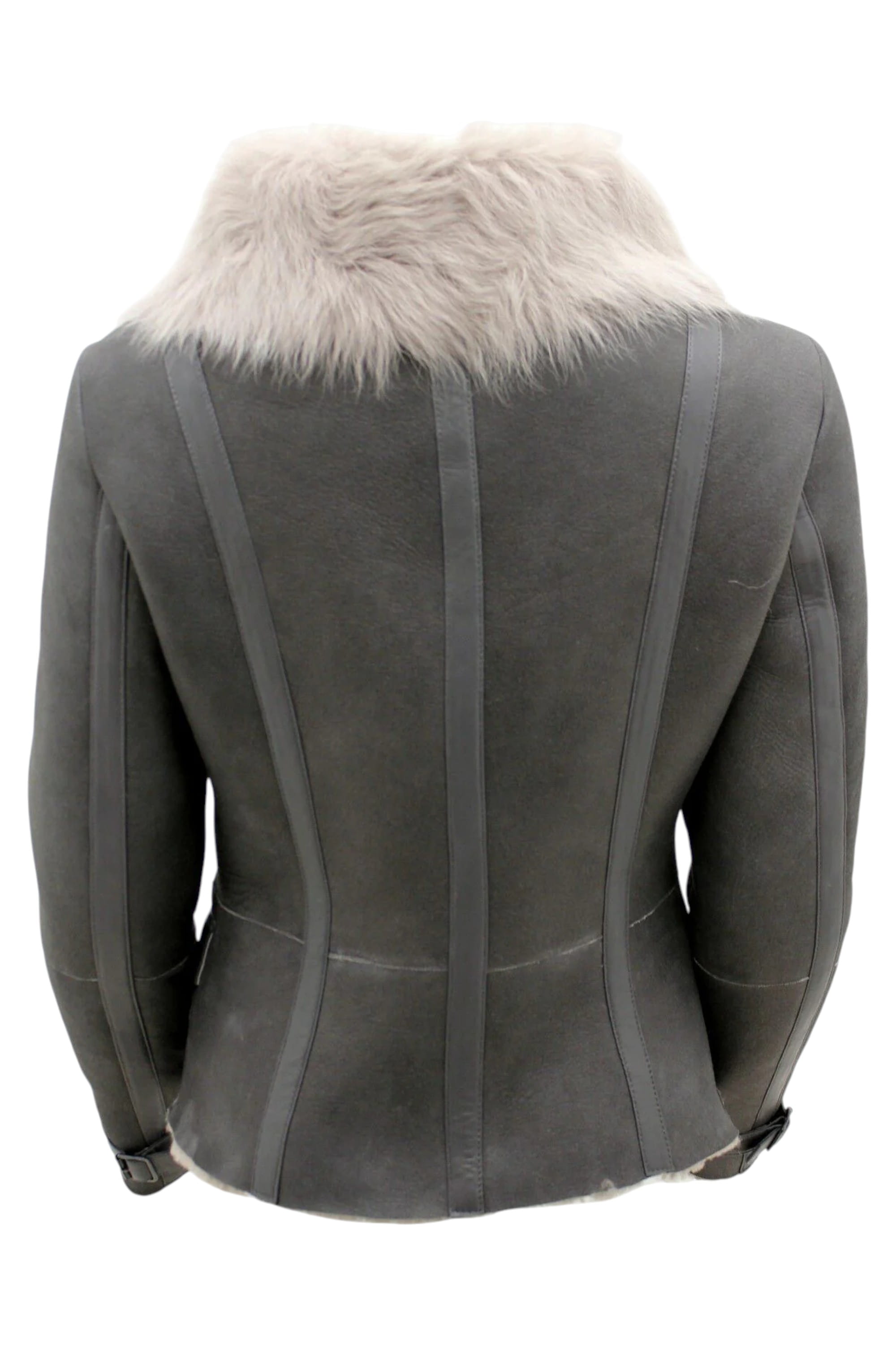 Grey Toscana Shearling Flying Jacket-Teresina, Image 6 of 6