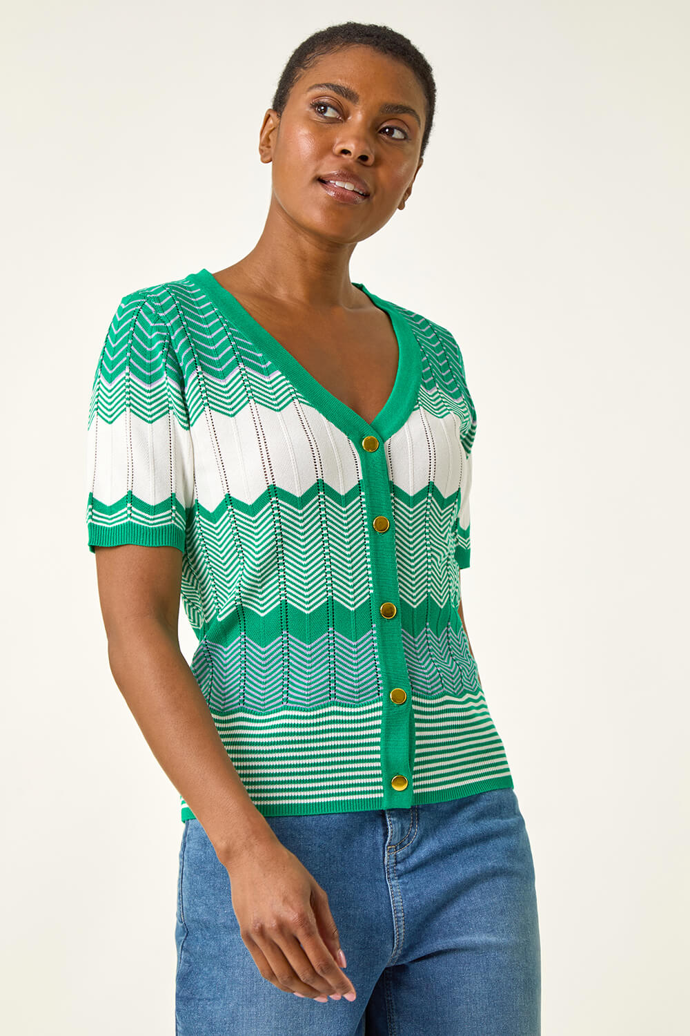 Green Wave Stitch Button Knit Jumper, Image 5 of 5