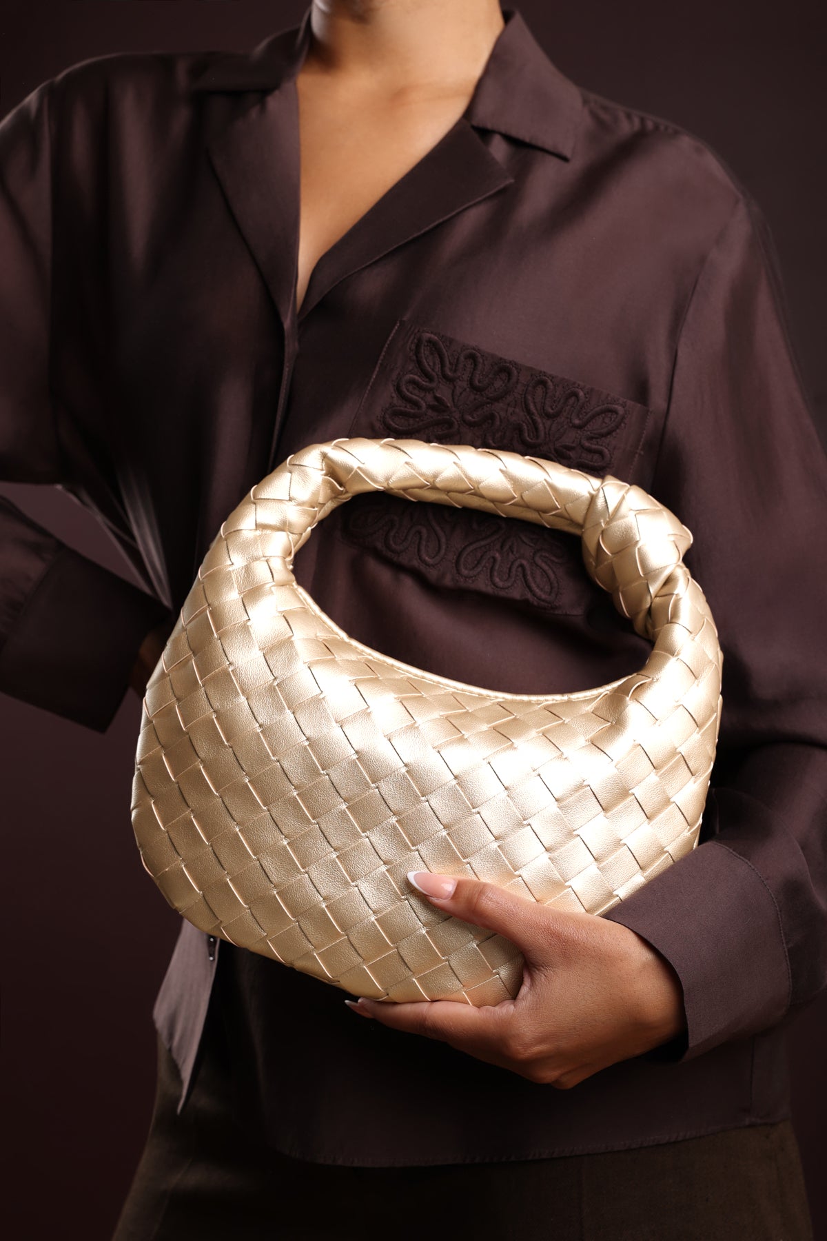 Gold Aura Classic Woven Hobo Bag, Image 6 of 6