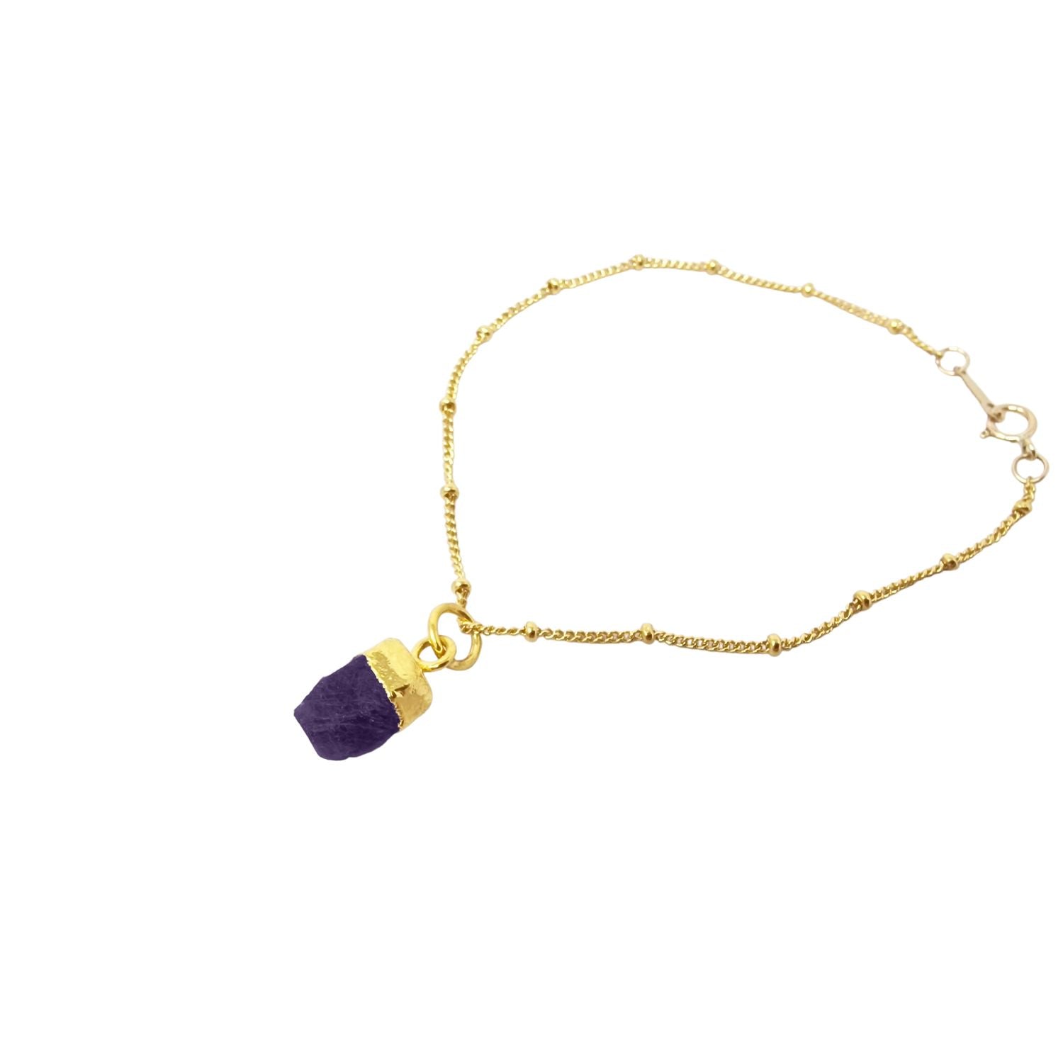 Purple Raw Amethyst February Birthstone Gold Plated Bracelet