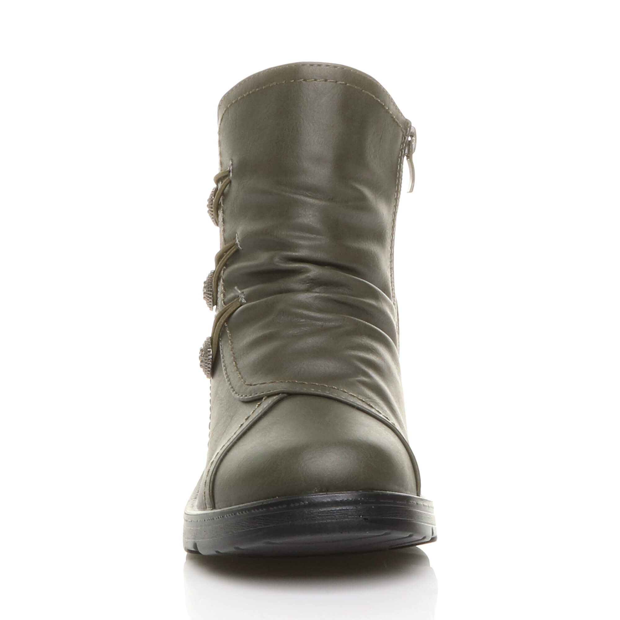 Khaki AJVANI Khaki Low Wedge Comfort Button Ankle Boots, Image 6 of 6