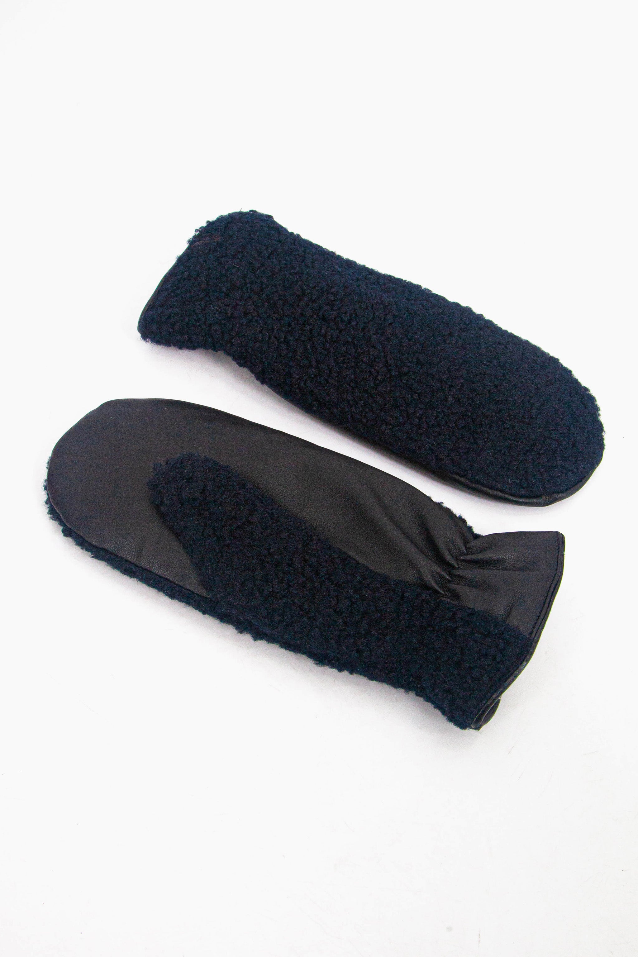 Navy Blue Borg Fleece Winter Mittens, Image 2 of 4