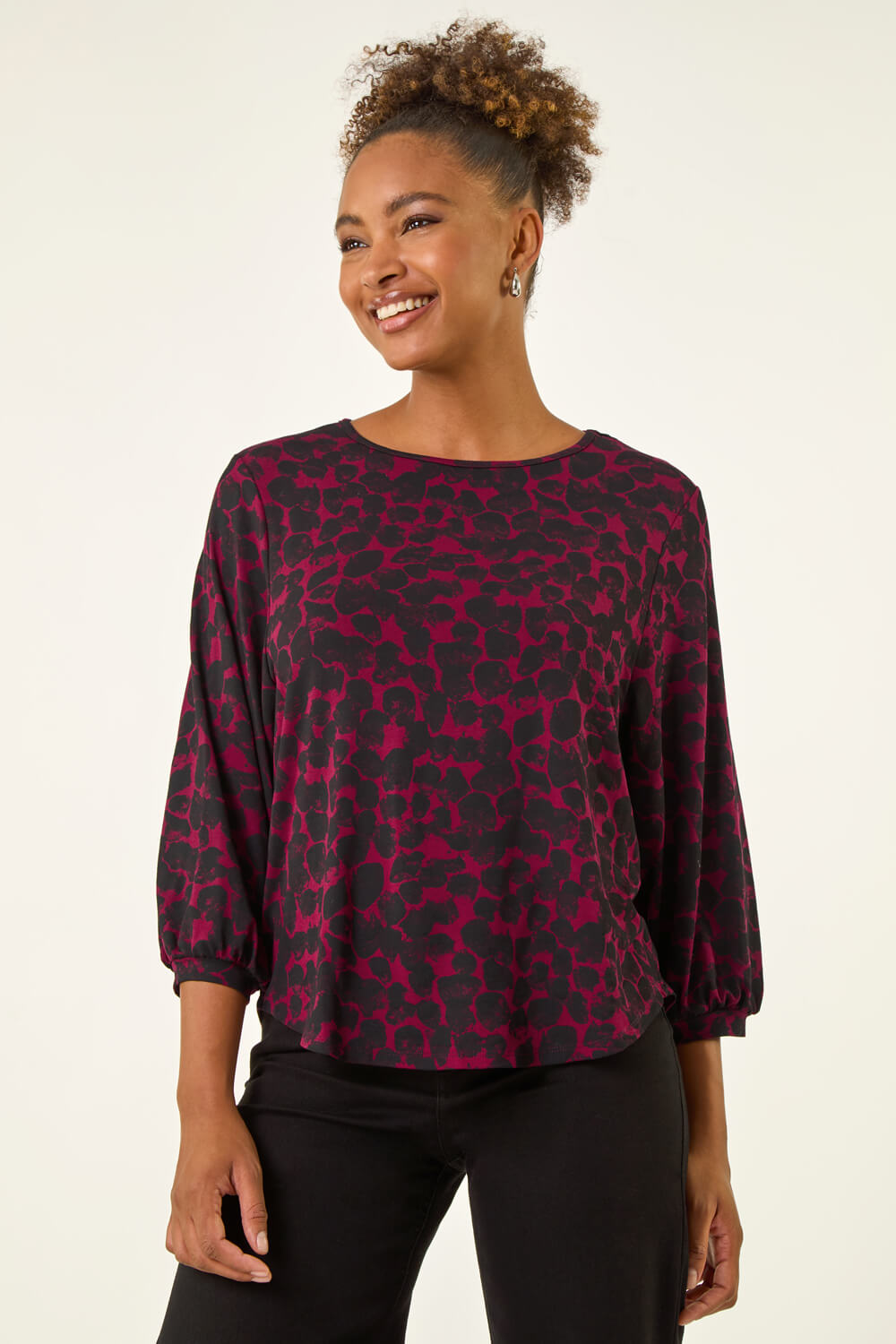 Wine Abstract Spot Print Top, Image 3 of 5