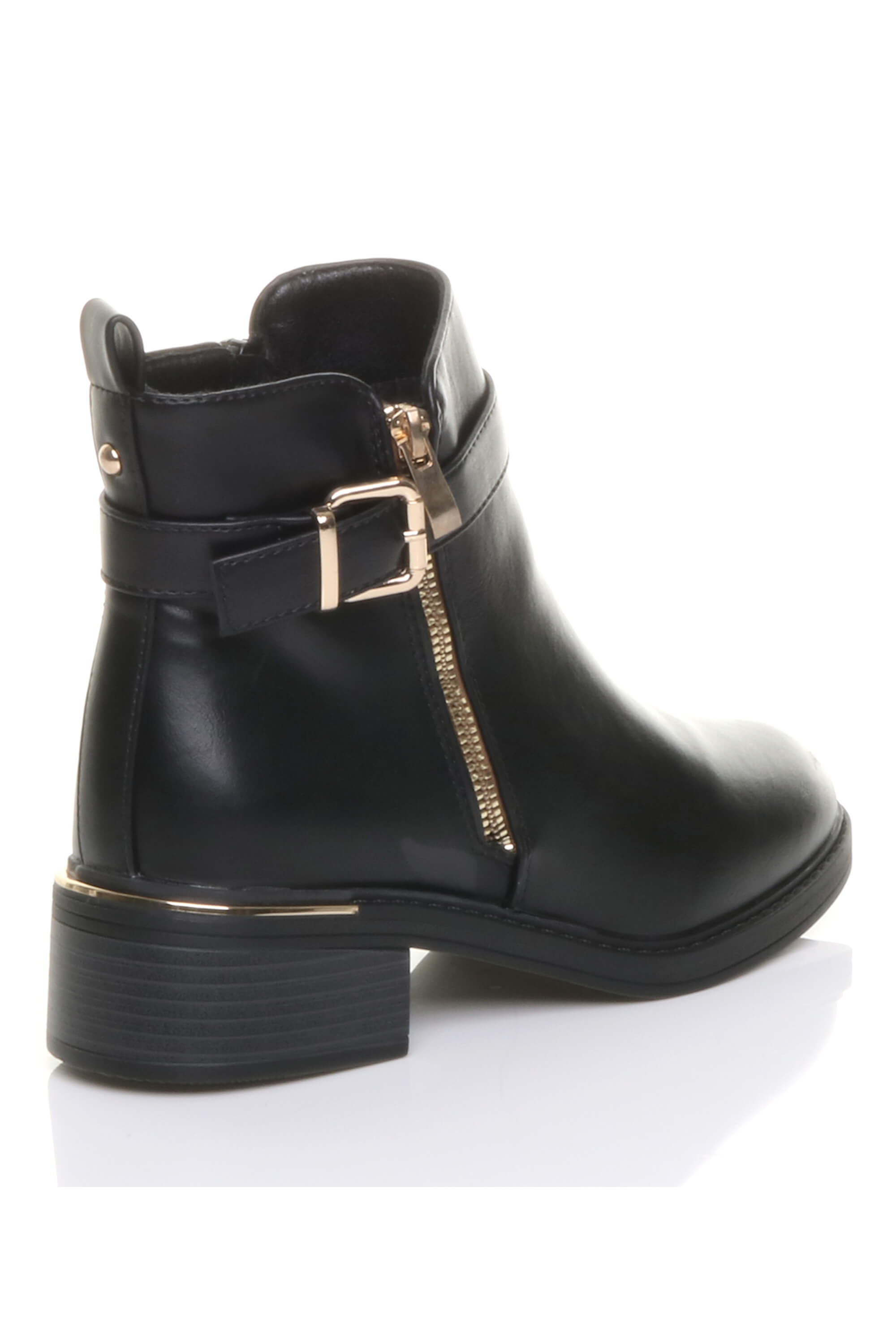 Black AJVANI Black Gold Zip Chunky Sole Buckle Ankle Boots, Image 4 of 5