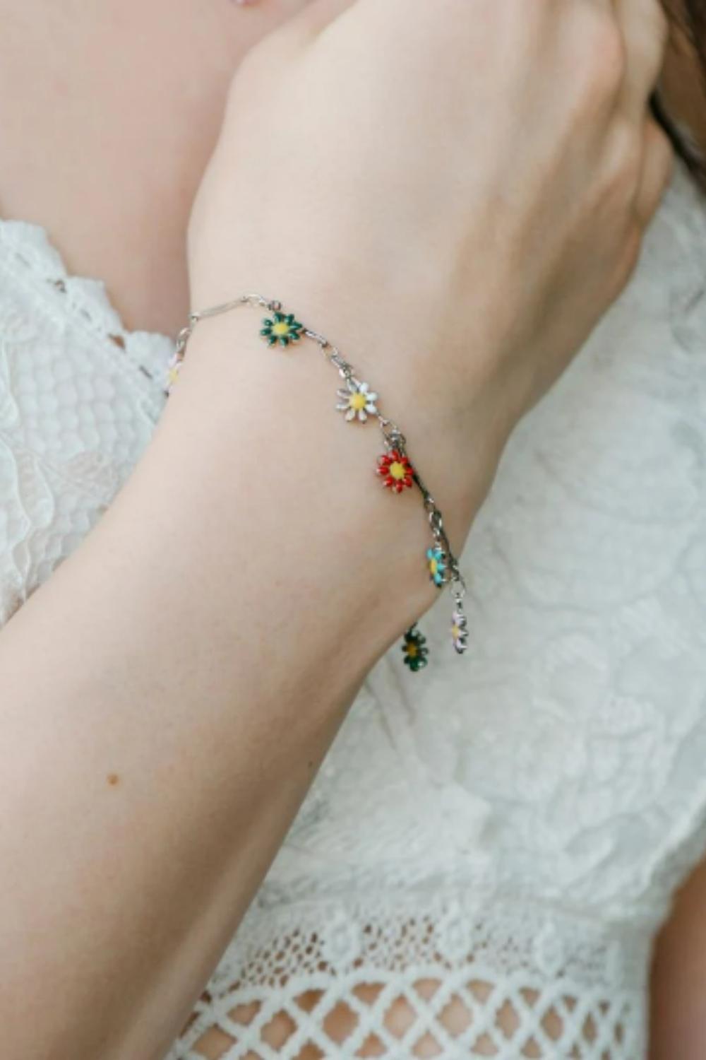 Silver Rainbow Sunflower Dangle Bracelet, Image 1 of 2