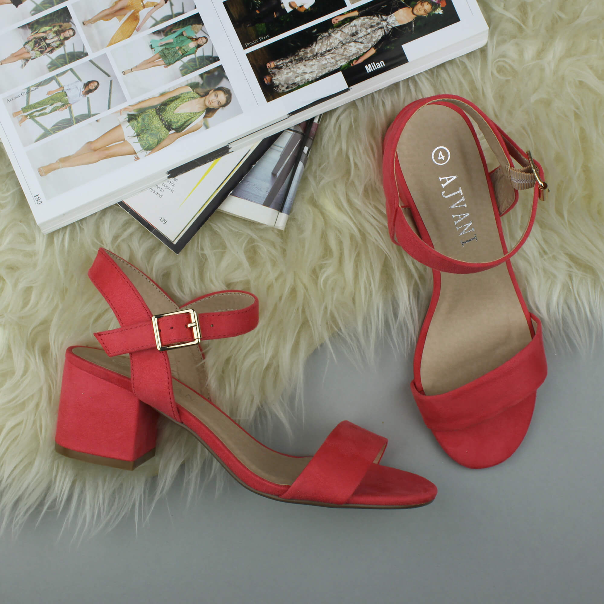 Coral AJVANI Coral Mid Block Heel Strappy Sandals, Image 4 of 6
