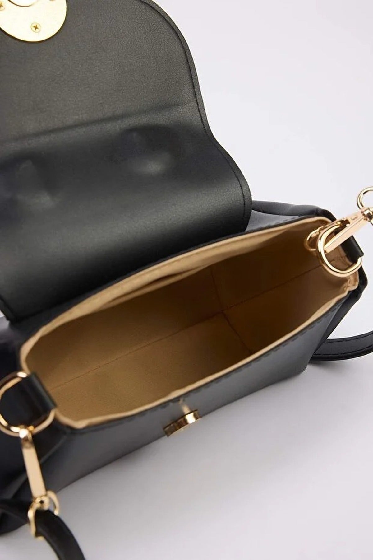 Black Mini Flap Over Cross Body Bag with Top Handle, Image 3 of 4