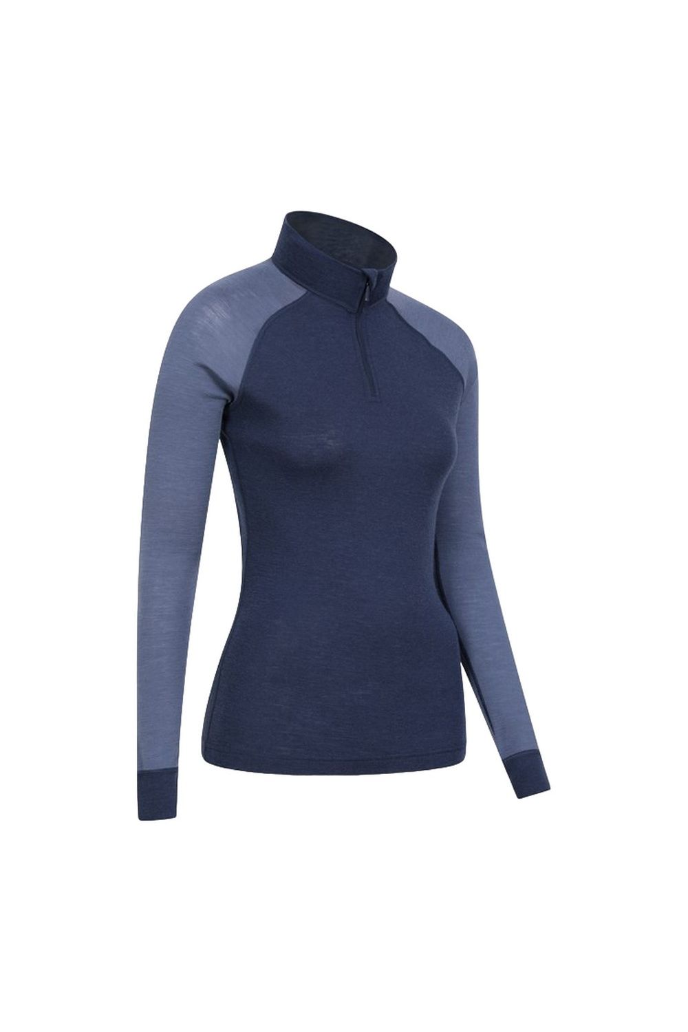 Navy Merino Wool Zip Neck Thermal Top, Image 3 of 4