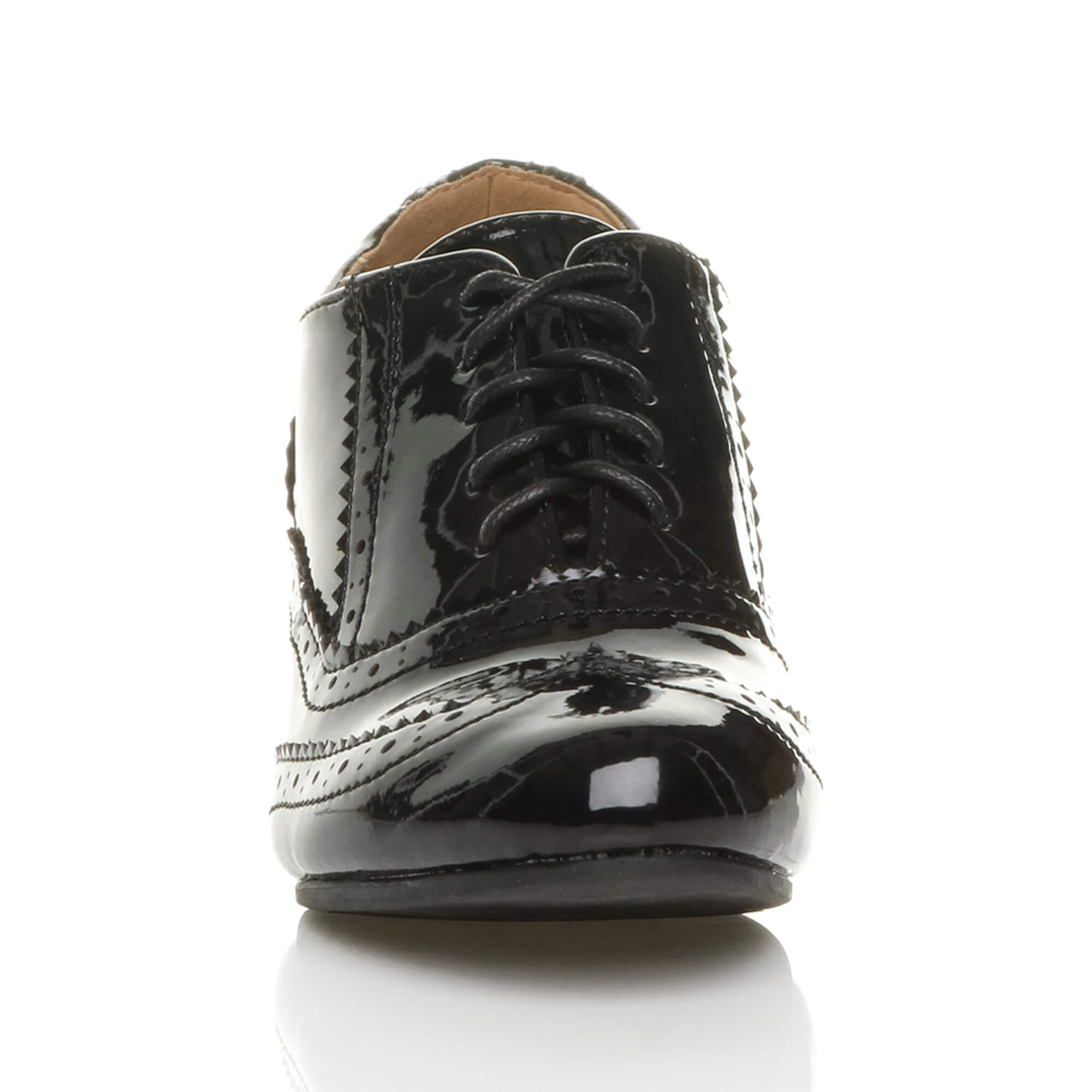 Black Mid Cuban Heel Brogue Ankle Shoe Boots, Image 6 of 6