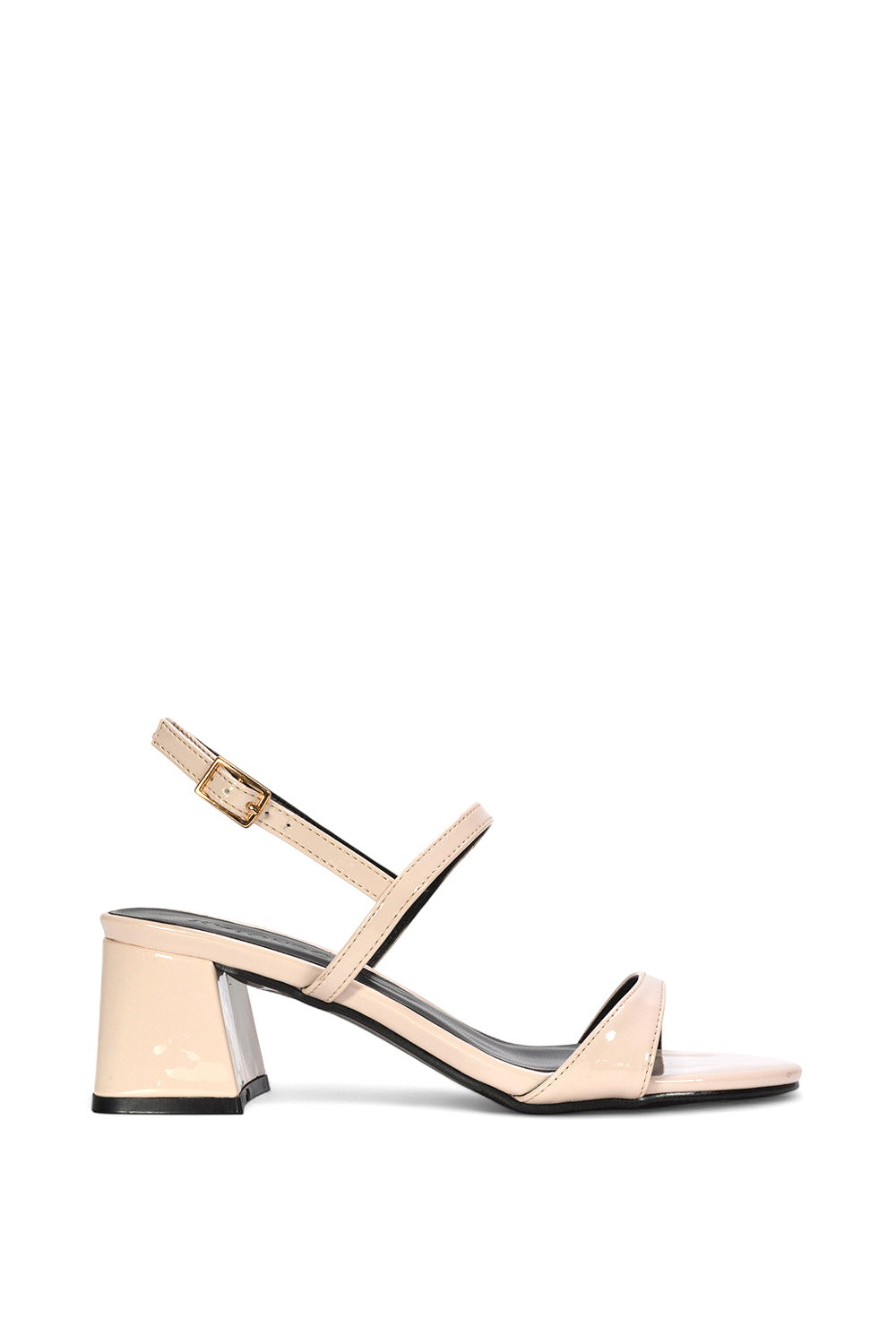 Black 'Izzy' Strappy Slingback Peep Toe Mid Block Heel Sandals