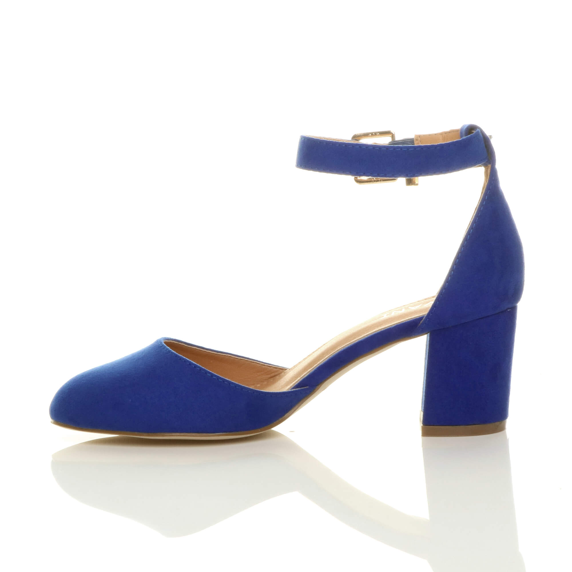 Royal Blue AJVANI Royal Blue Mid Block Heel Ankle Strap 2 Part Heels, Image 3 of 6