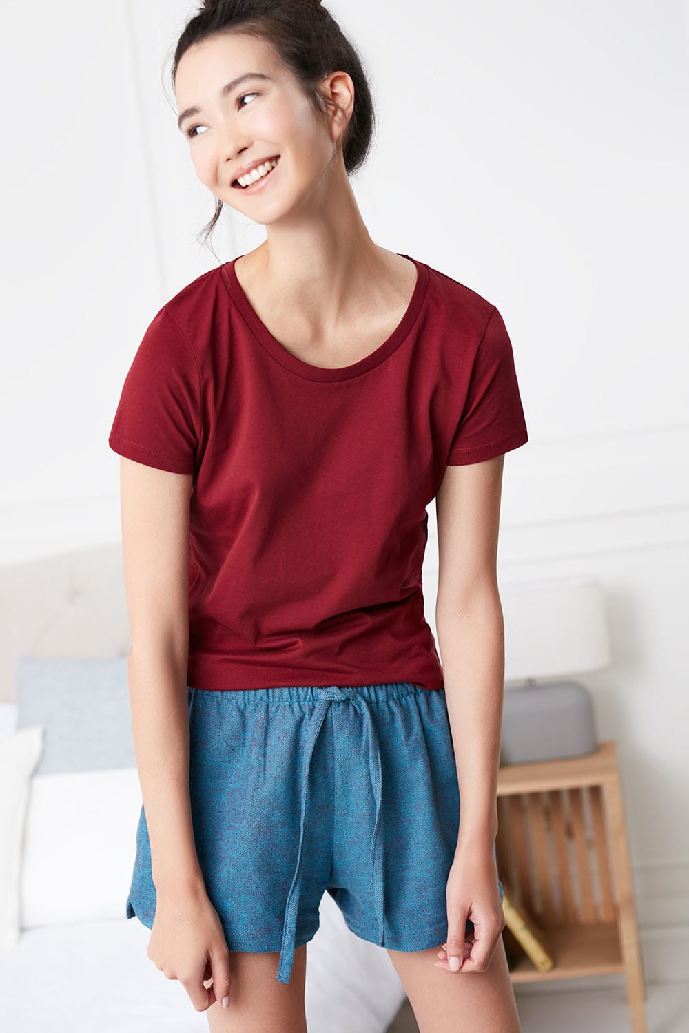 Blue "Stornoway" Herringbone Brushed Cotton Sleep Shorts
