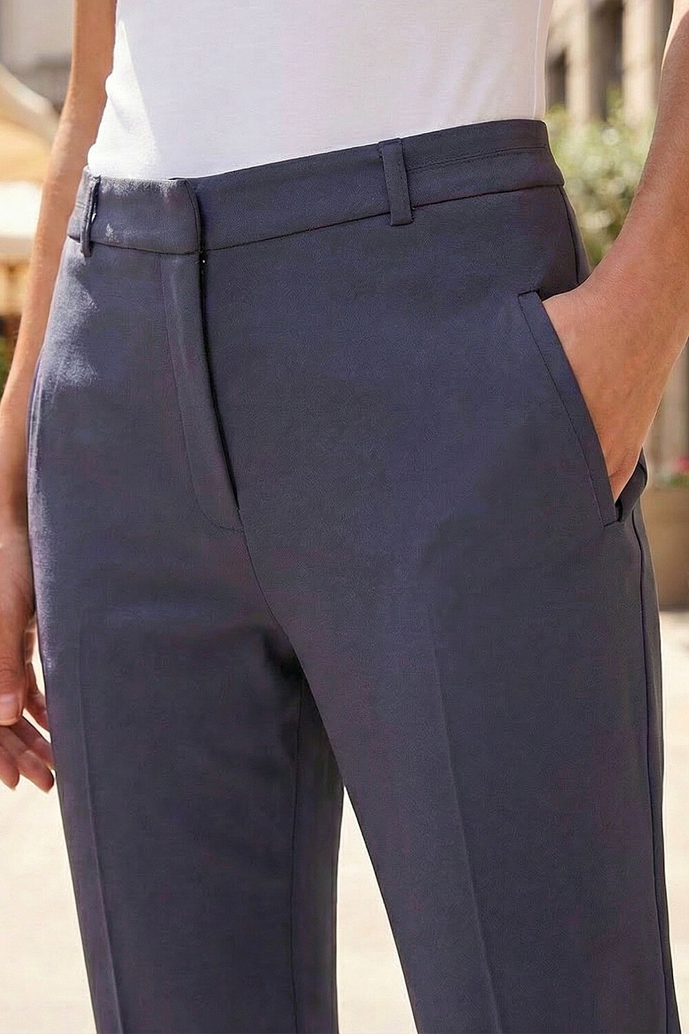 Dark Grey Long Straight Leg Stretch Trouser, Image 5 of 4