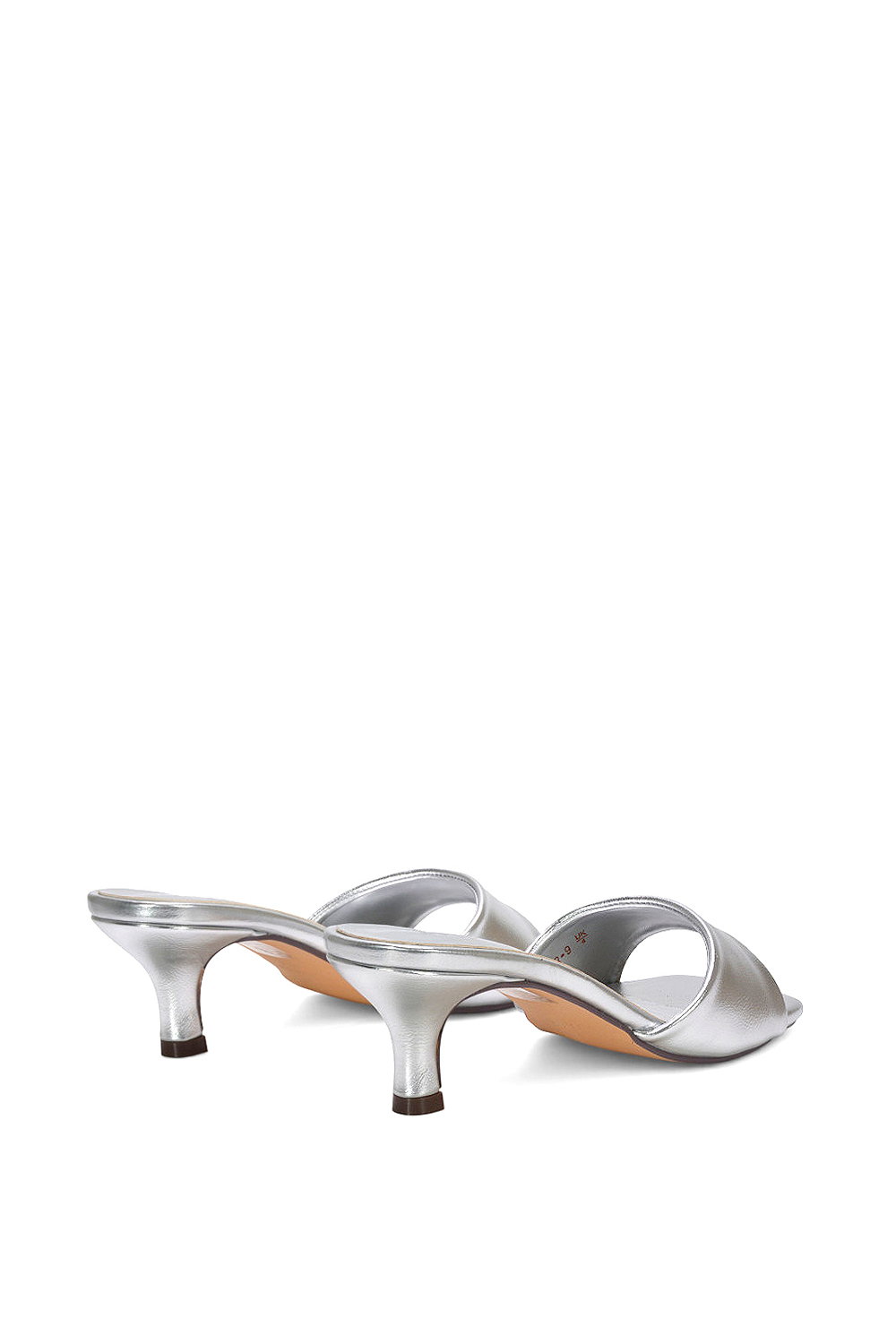Silver XY LONDON Silver 'Pearl' Square Toe Stiletto Kitten Heel Mule Sandals, Image 4 of 6