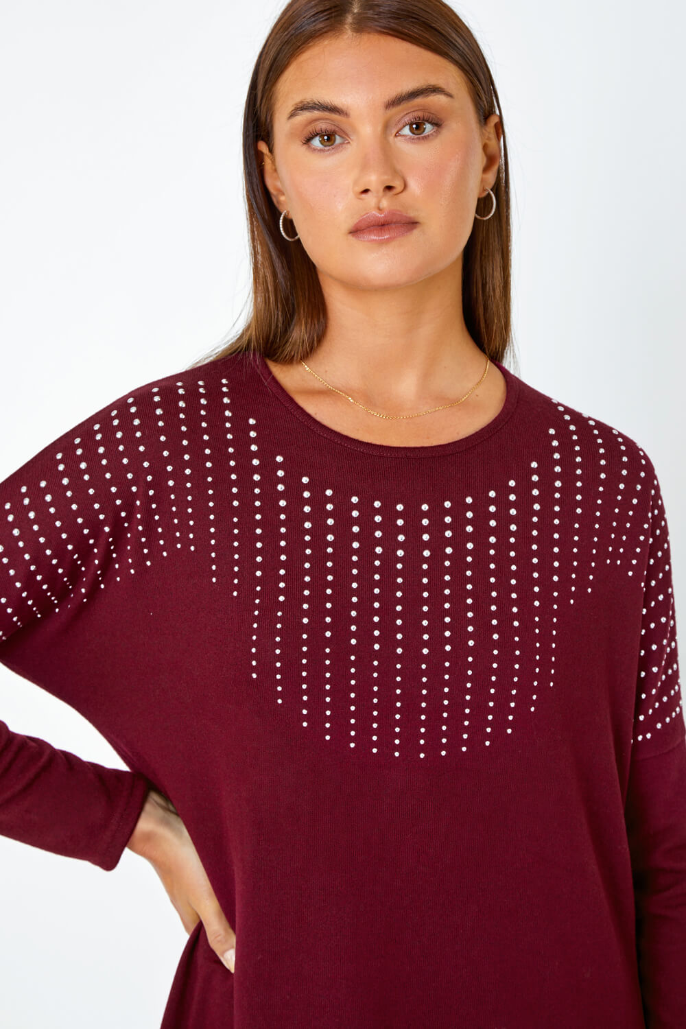 Wine Embellished Stretch Top, Image 5 of 5
