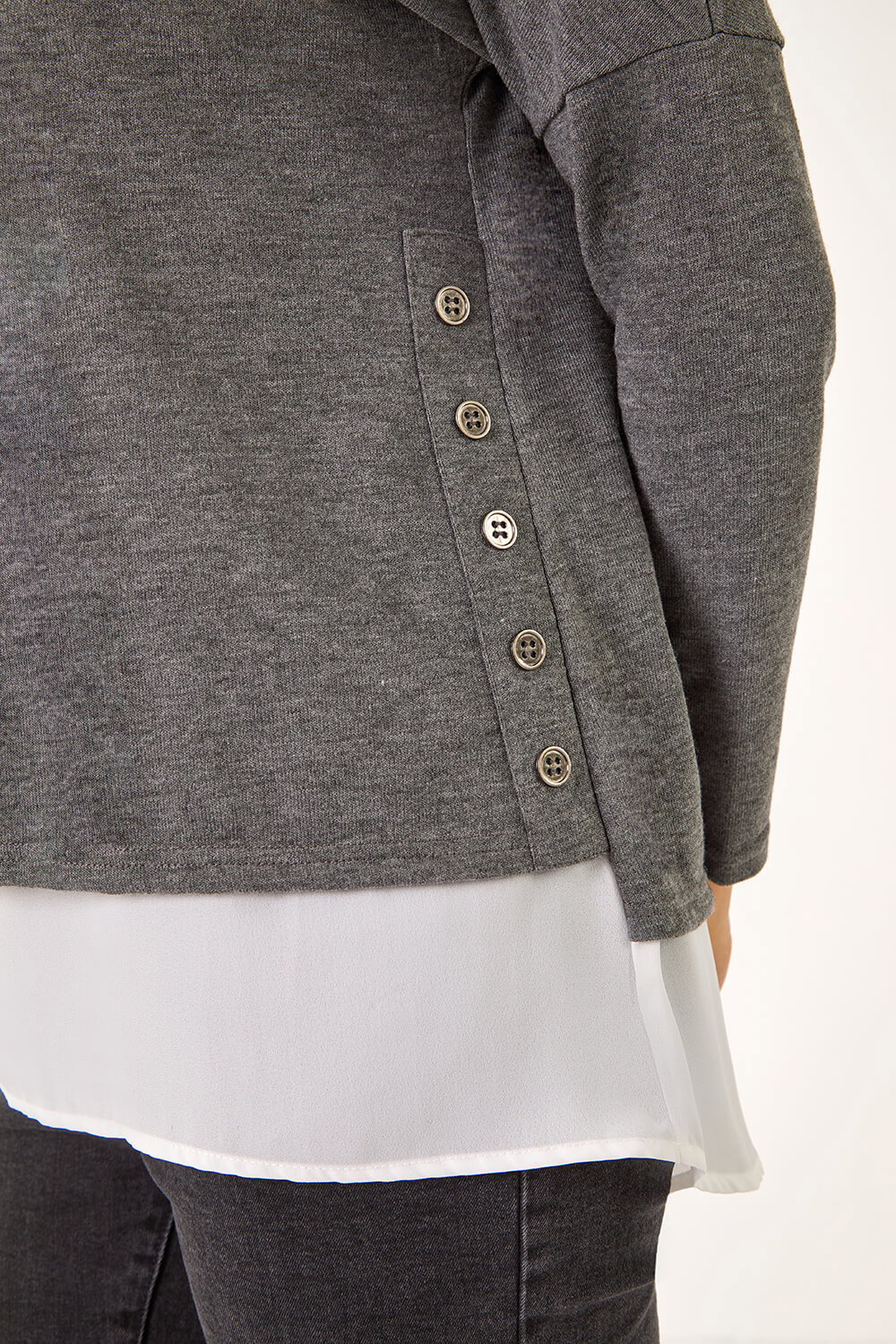 Grey 2 in 1 Contrast Hem Detail Stretch Top, Image 6 of 5
