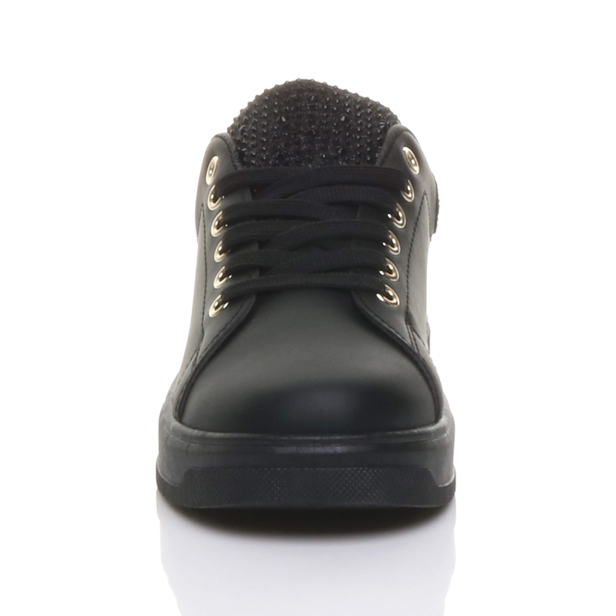 Black Flat Chunky Diamante Sparkly Trainers, Image 6 of 6