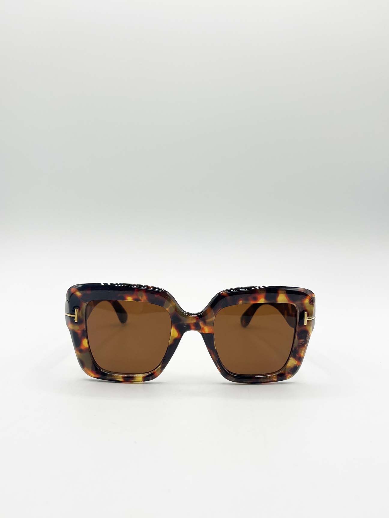 Brown SVNX Brown Bold Square Sunglasses in Leopard Brown, Image 2 of 6
