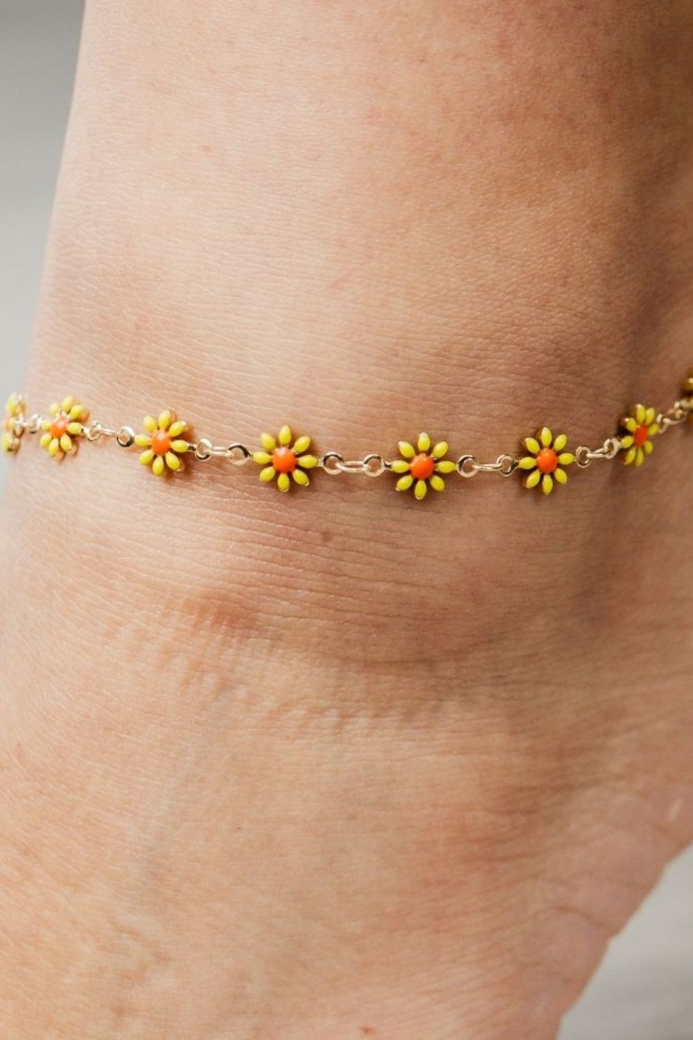 Yellow The Colourful Aura Yellow Multicolour Flower Charms Summer Indie Boho Daisy Floral Adjustable Anklet, Image 2 of 2