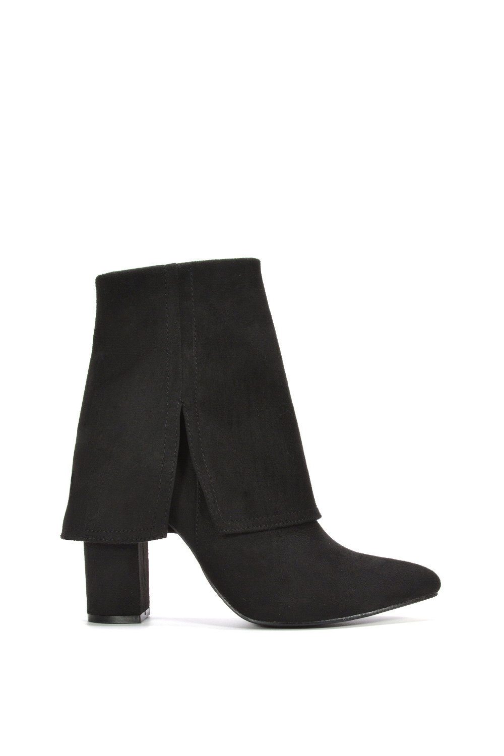 Black 'Ayla' Fold Over Ankle Boots Layered Point Toe Block Heel Booties