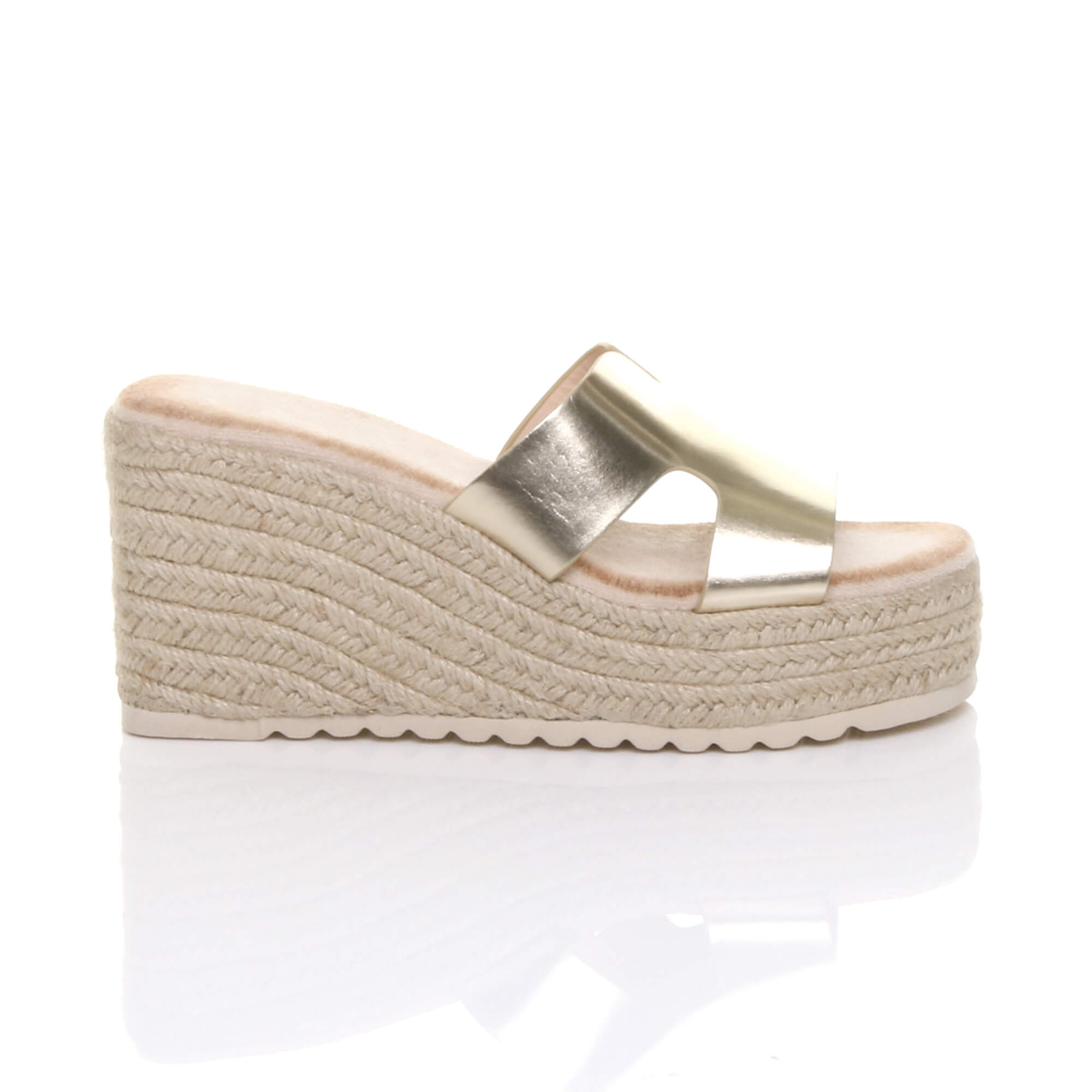 Gold AJVANI Gold High Wedge Platform Mule Sandals Espadrilles, Image 2 of 4