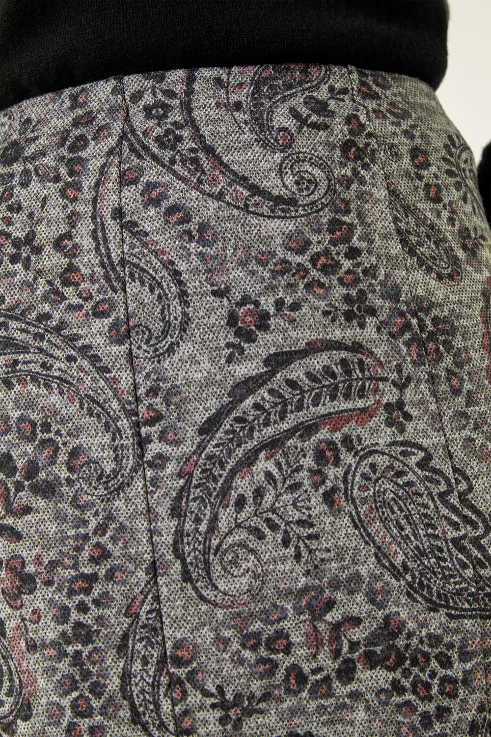 Grey Paisley Print Stretch Midi Skirt, Image 6 of 5