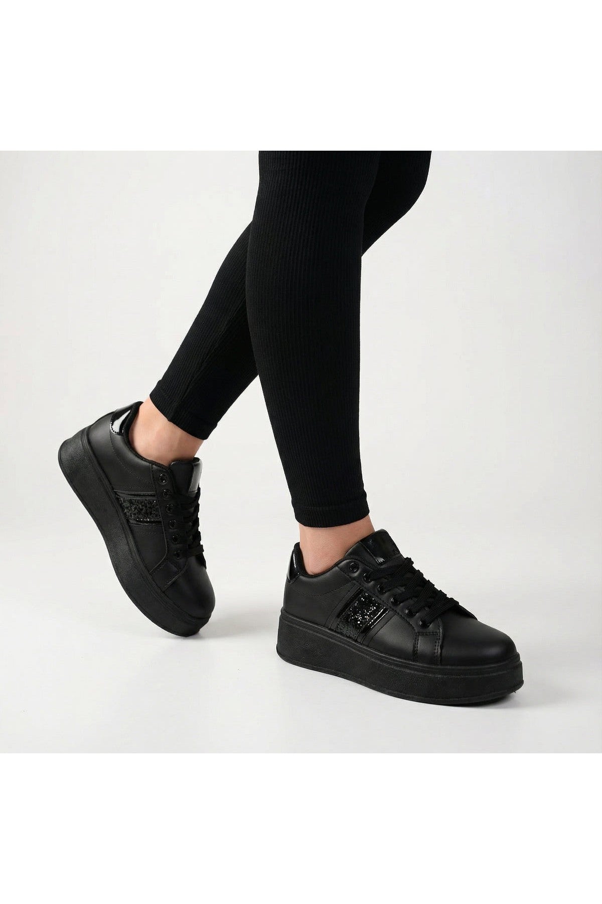 Gold iKrush Gold Malina Chunky Platform Glitter Detail Trainers, Image 4 of 8