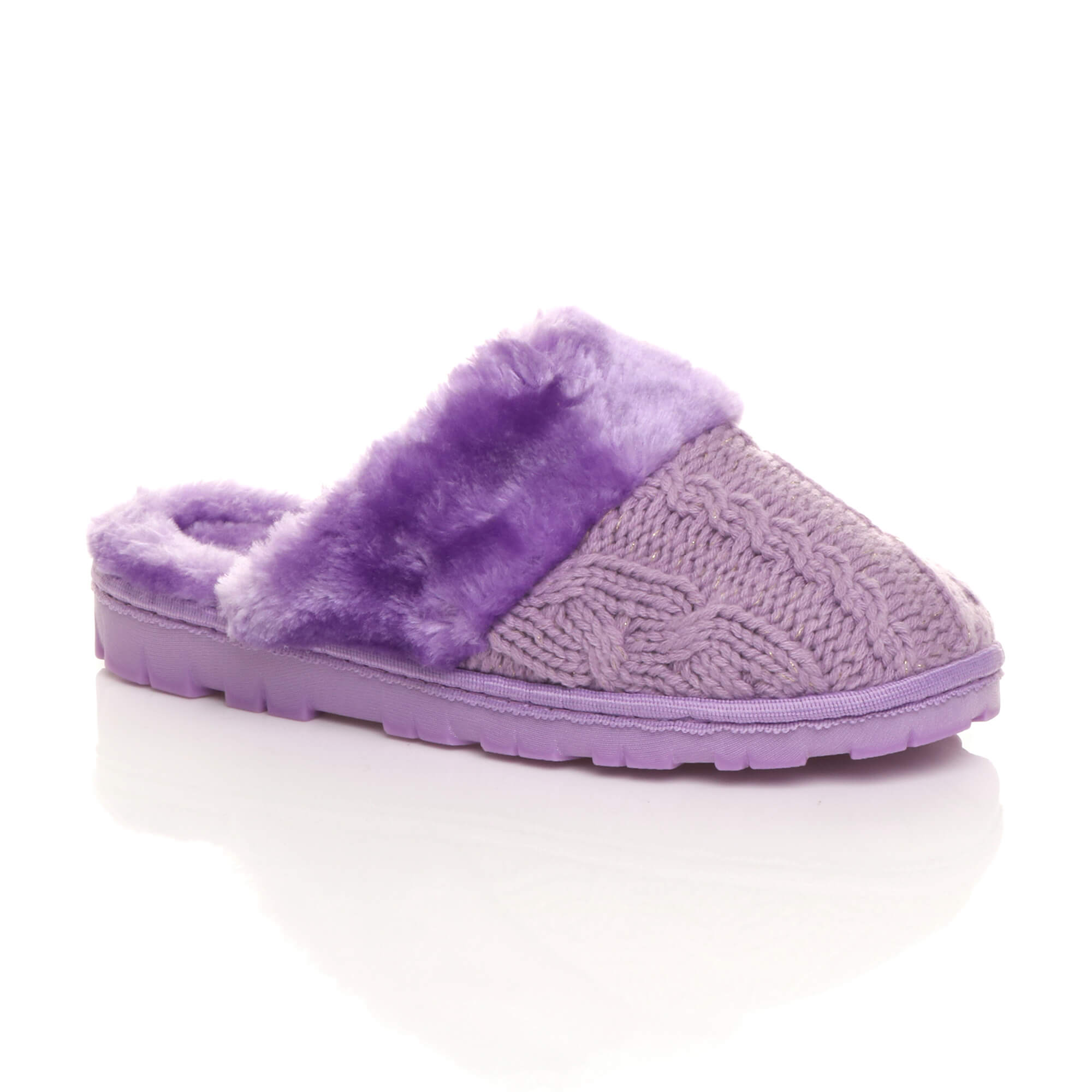 Purple Glitter Knitted Mules Slippers