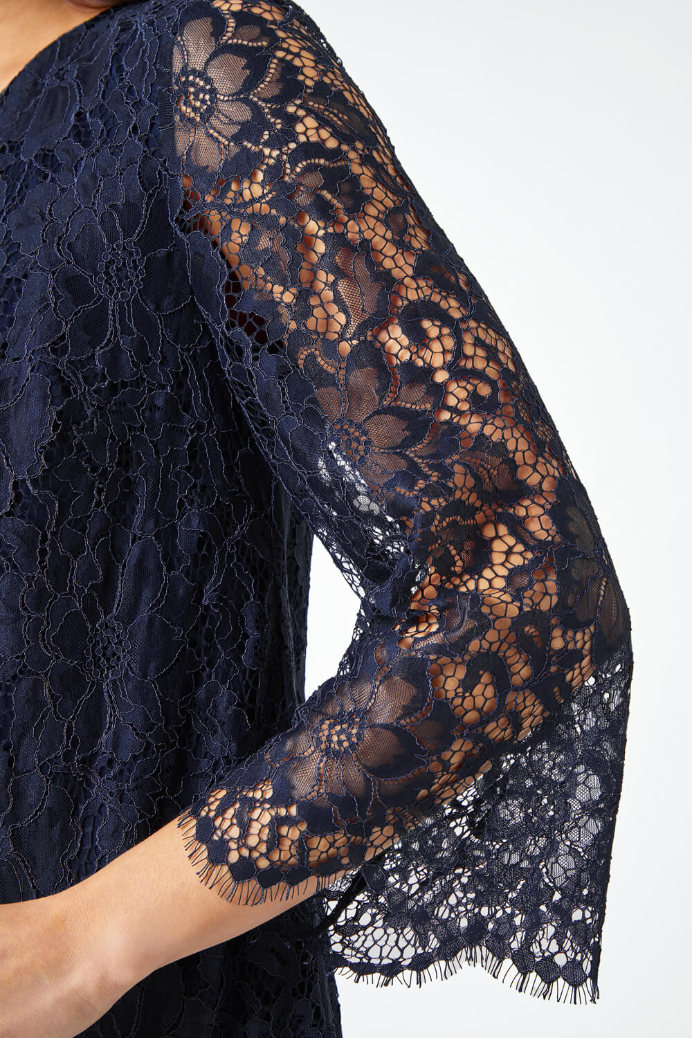 Navy Petite Lace Overlay Tunic Dress | Petite UK