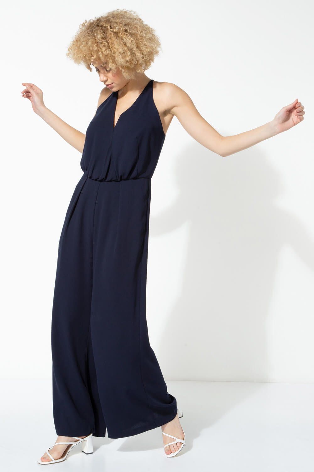 Navy Wide Leg Back Detail Jumpsuit, Image 4 of 5