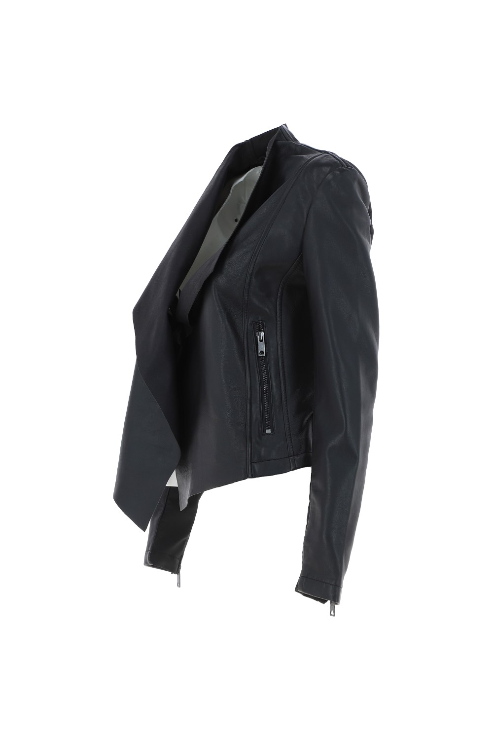 Black Ashwood Leather Black 'Licra' Waterfall Front Leather Jacket, Image 3 of 5